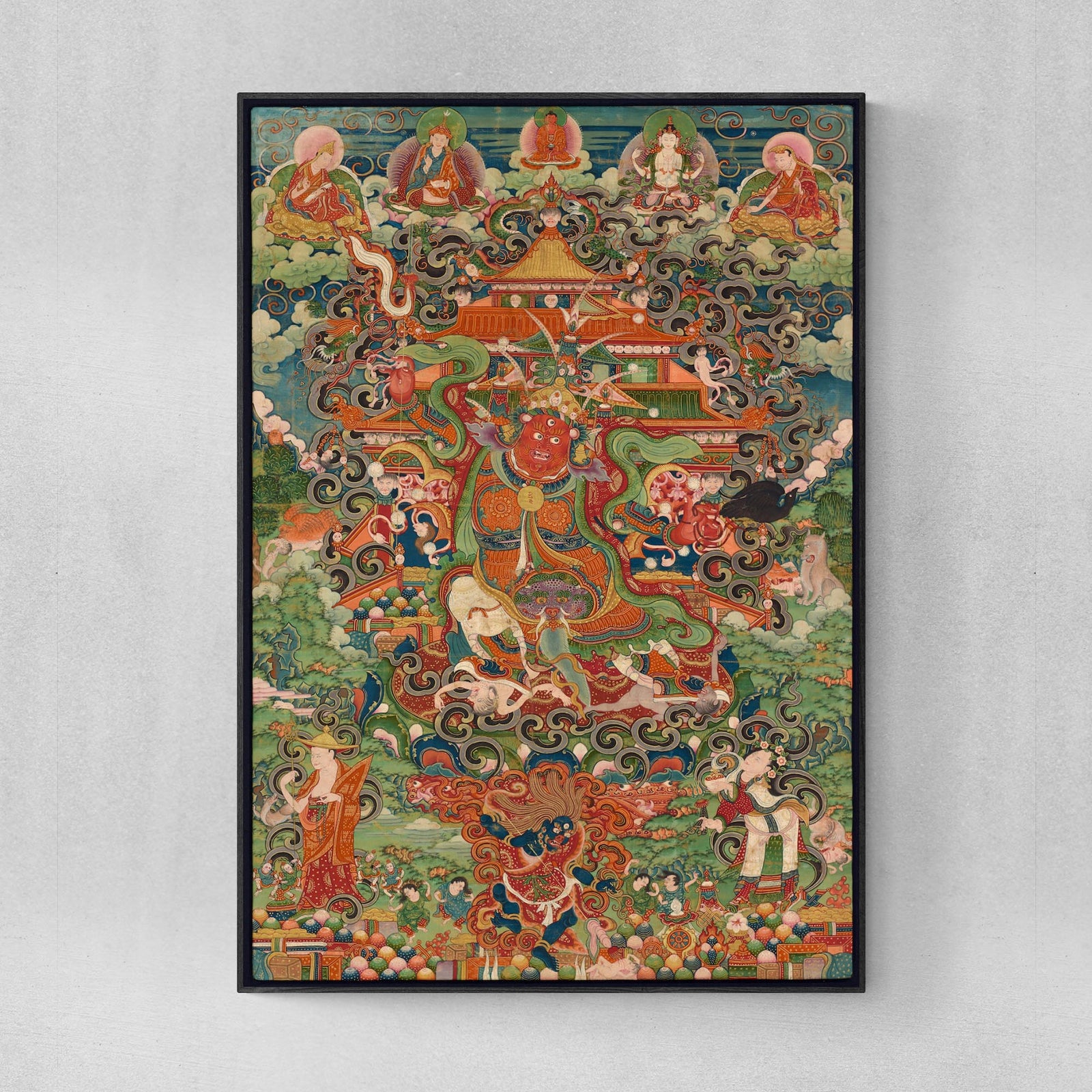 The Buddhist Protector Nechung Chogyong Antique Tibetan Thangka Vintage Decor Fine Art Print