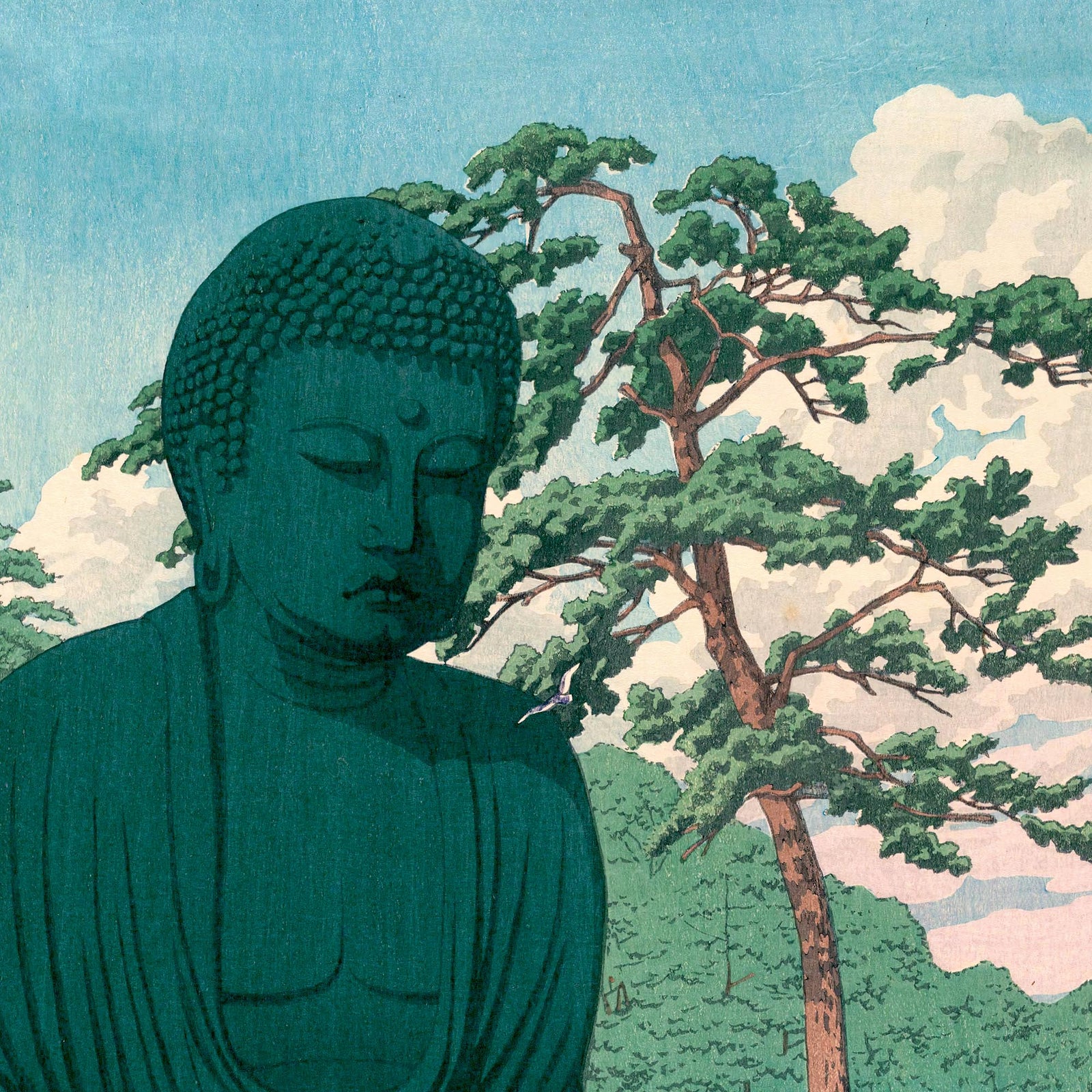 The Great Buddha of Kamakura (Kawase Hasui) Antique Japanese Edo Woodblock Print Ukiyo-e Vintage Gift Fine Art Print