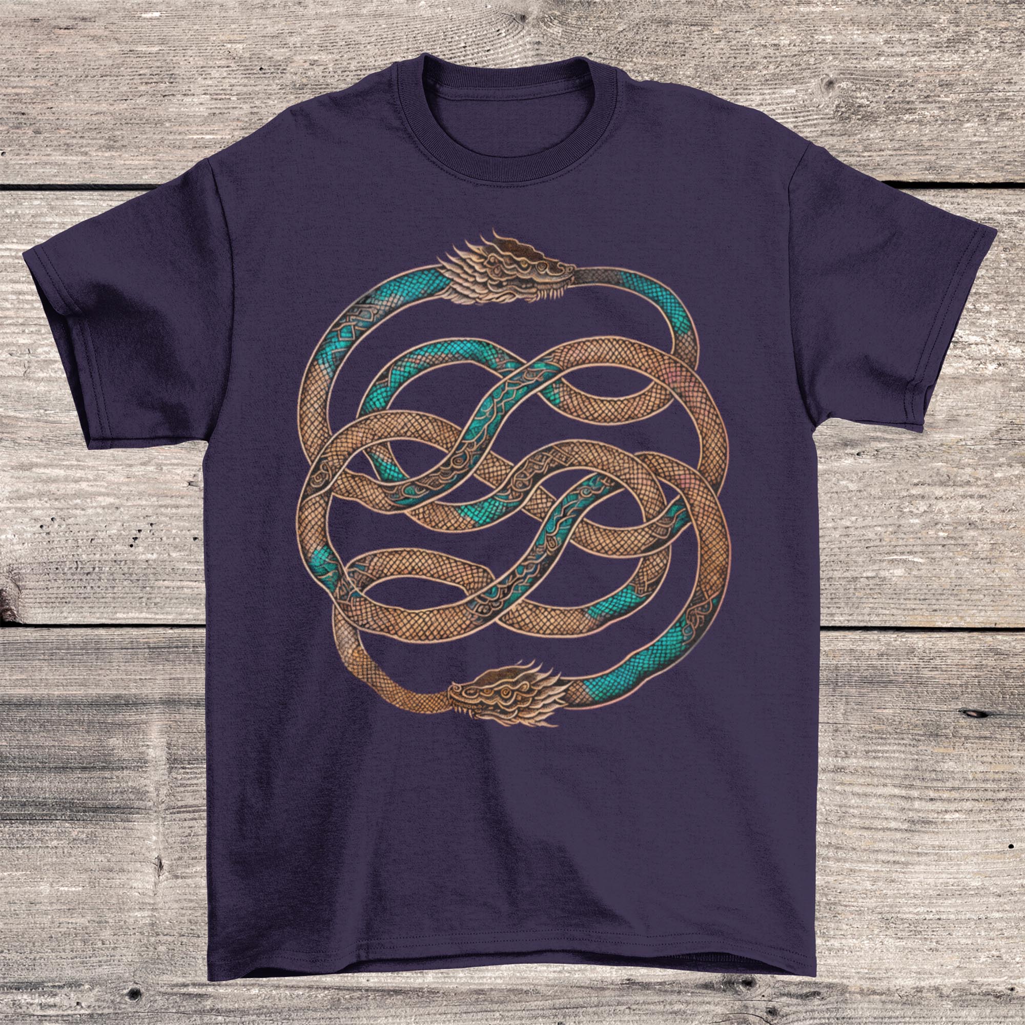 T-Shirts S / Blackberry The Ouroboros: Medieval Mystical Serpent, Dragon | Esoteric Alchemy | Egyptian Circle of Life Graphic Art T-Shirt