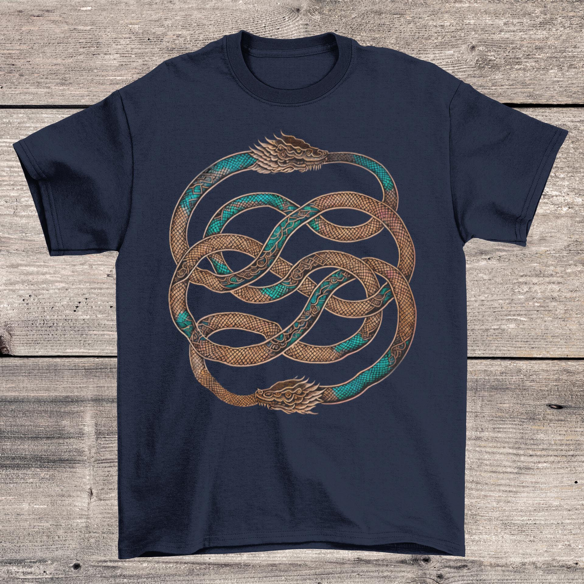 T-Shirts S / Navy The Ouroboros: Medieval Mystical Serpent, Dragon | Esoteric Alchemy | Egyptian Circle of Life Graphic Art T-Shirt