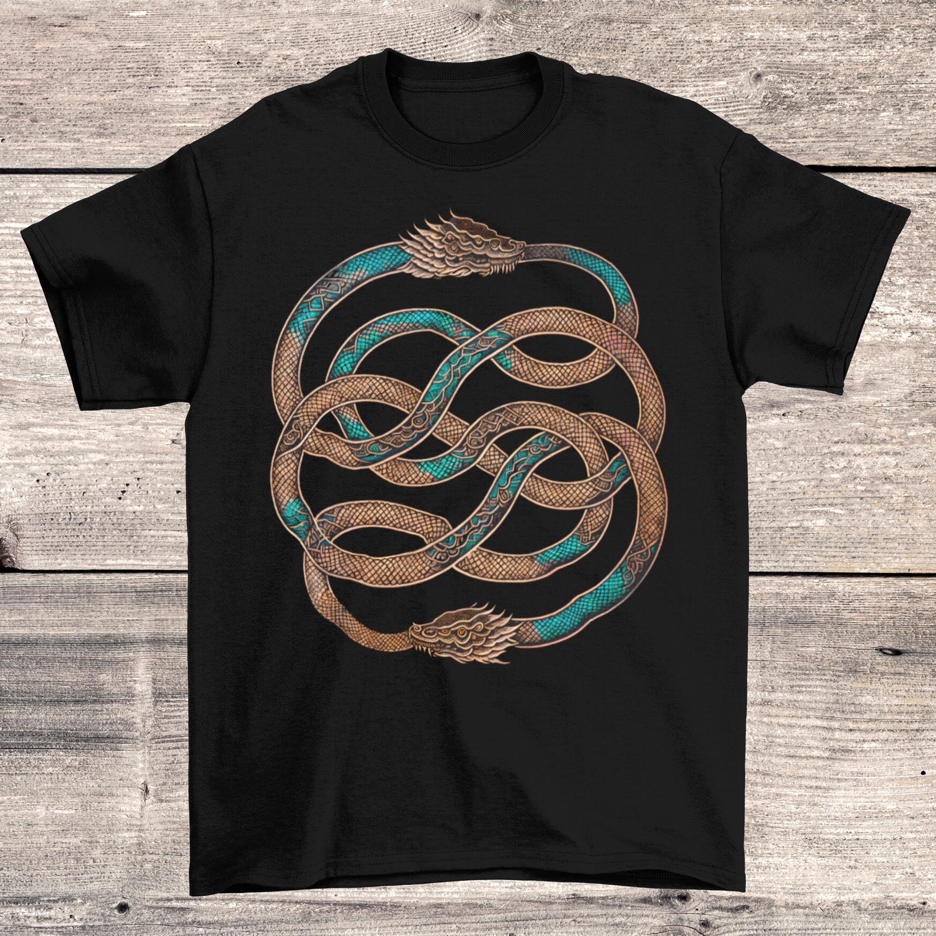T-Shirts S / Black The Ouroboros: Medieval Mystical Serpent, Dragon | Esoteric Alchemy | Egyptian Circle of Life Graphic Art T-Shirt