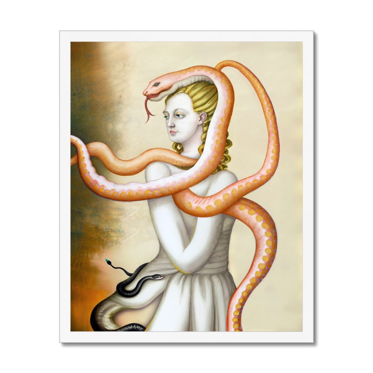 The Serpent Bearer | Original Surrealist Art | Dada, Weird, Strange Art, Fantasy | Naga, Snake Lover, Fine Art Framed Print