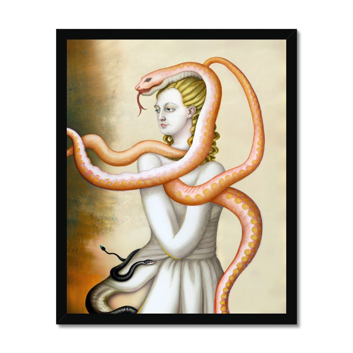 The Serpent Bearer | Original Surrealist Art | Dada, Weird, Strange Art, Fantasy | Naga, Snake Lover, Fine Art Framed Print