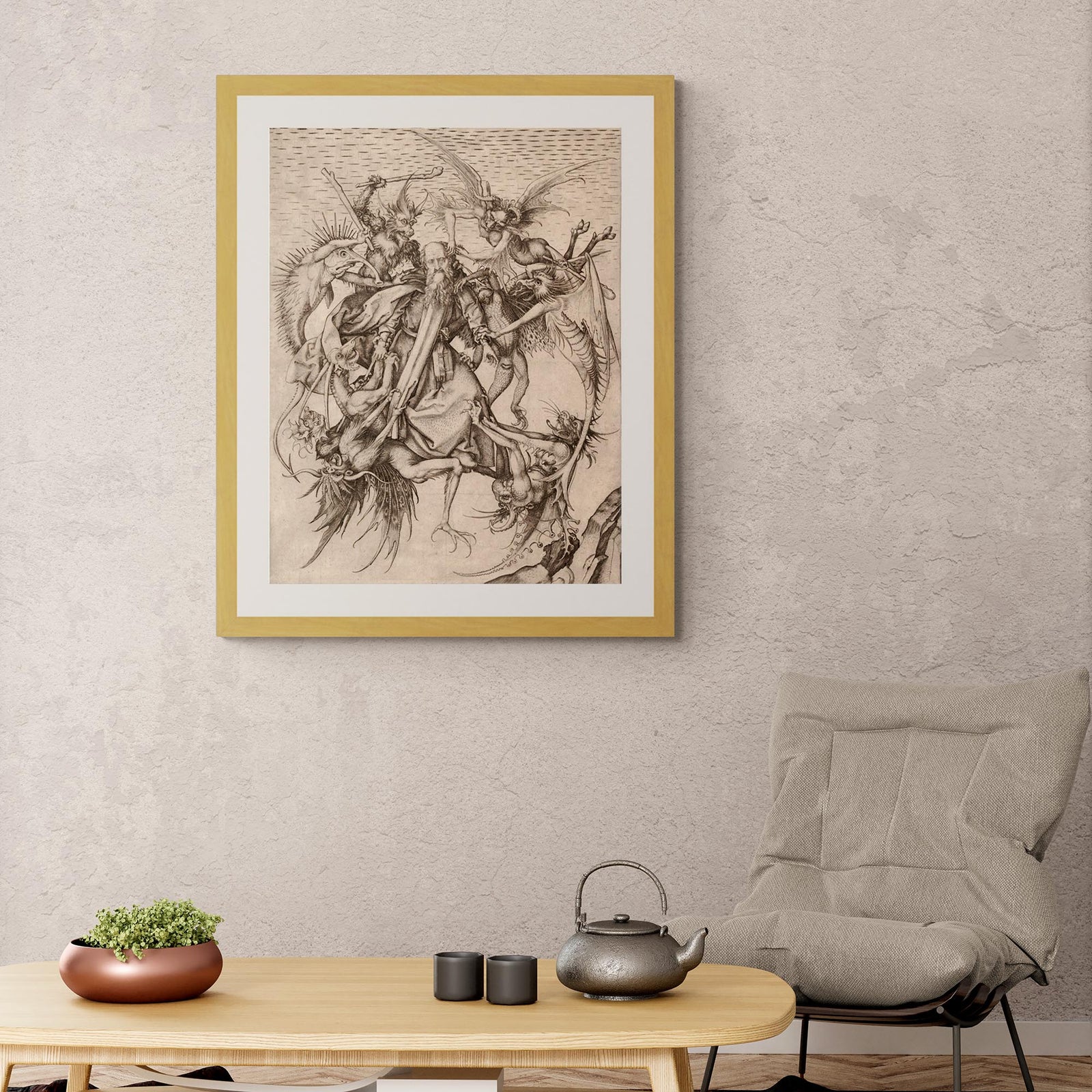 The Temptation of Saint Anthony | Surreal Schongauer Gothic Devil and Demons | Occult Antique Framed Art Print