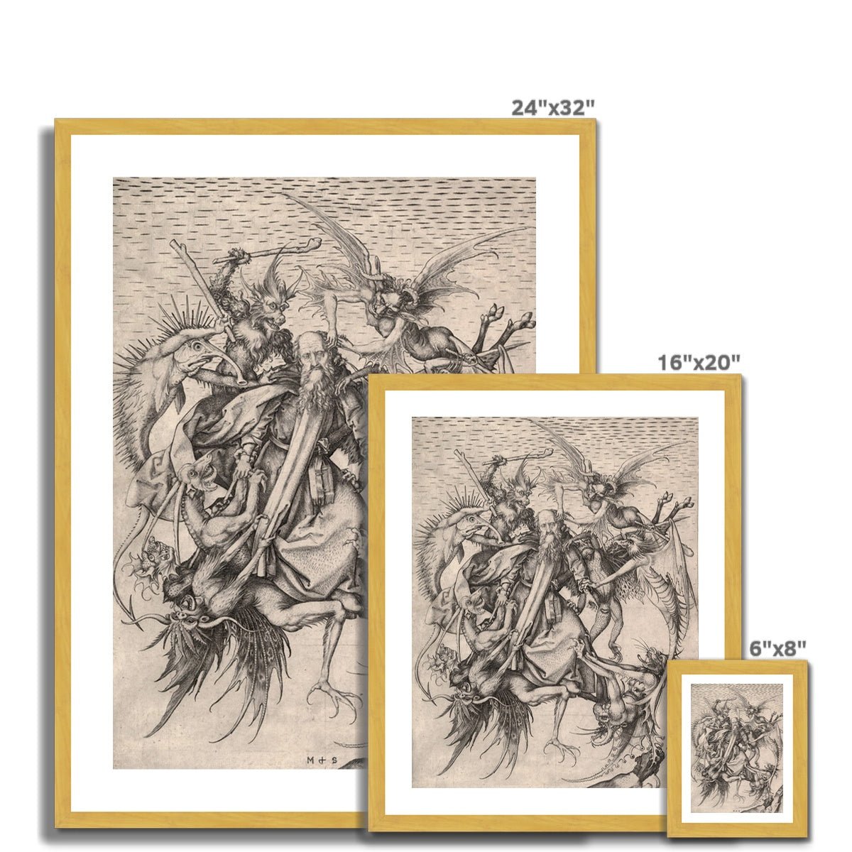 The Temptation of Saint Anthony | Surreal Schongauer Gothic Devil and Demons | Occult Antique Framed Art Print