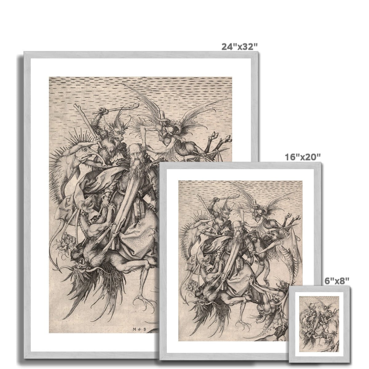 The Temptation of Saint Anthony | Surreal Schongauer Gothic Devil and Demons | Occult Antique Framed Art Print