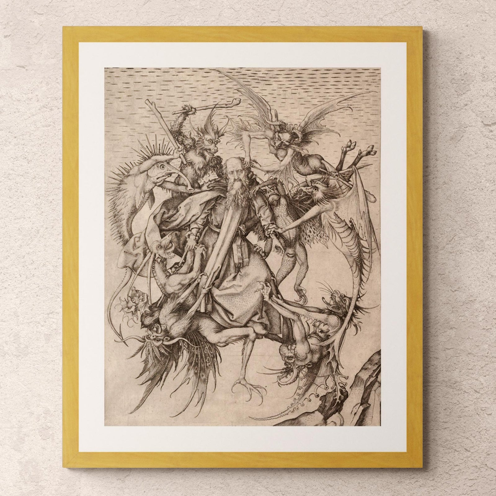 The Temptation of Saint Anthony | Surreal Schongauer Gothic Devil and Demons | Occult Antique Framed Art Print