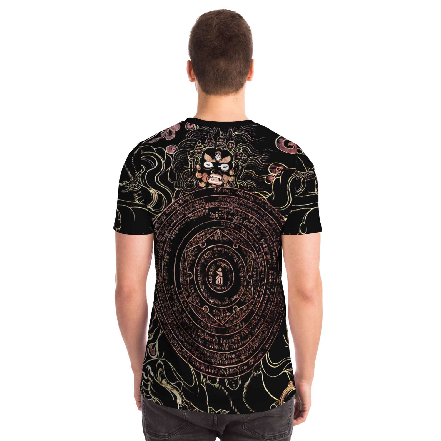 The Wheel of Dharma (The Dharma Chakra) Antique Hindu and Buddhist Deity Supernatural Hindu Thangka Graphic Art T-Shirt Tee