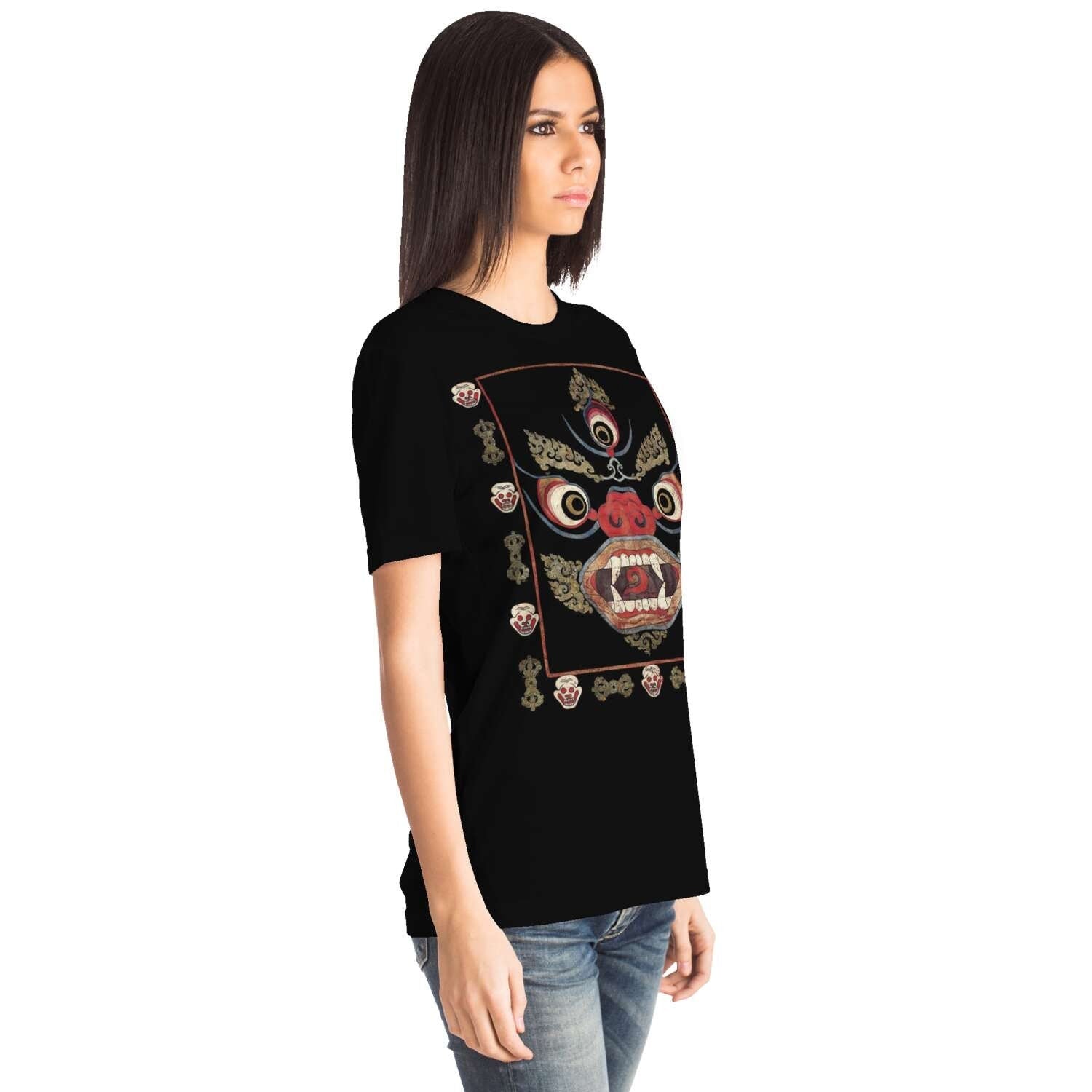 Tibetan Mahakala 19th Century Black Buddhist Shawl with Skulls Occult Tantra Vajra Nepal Vintage Gift Antique Art Tee T-Shirt