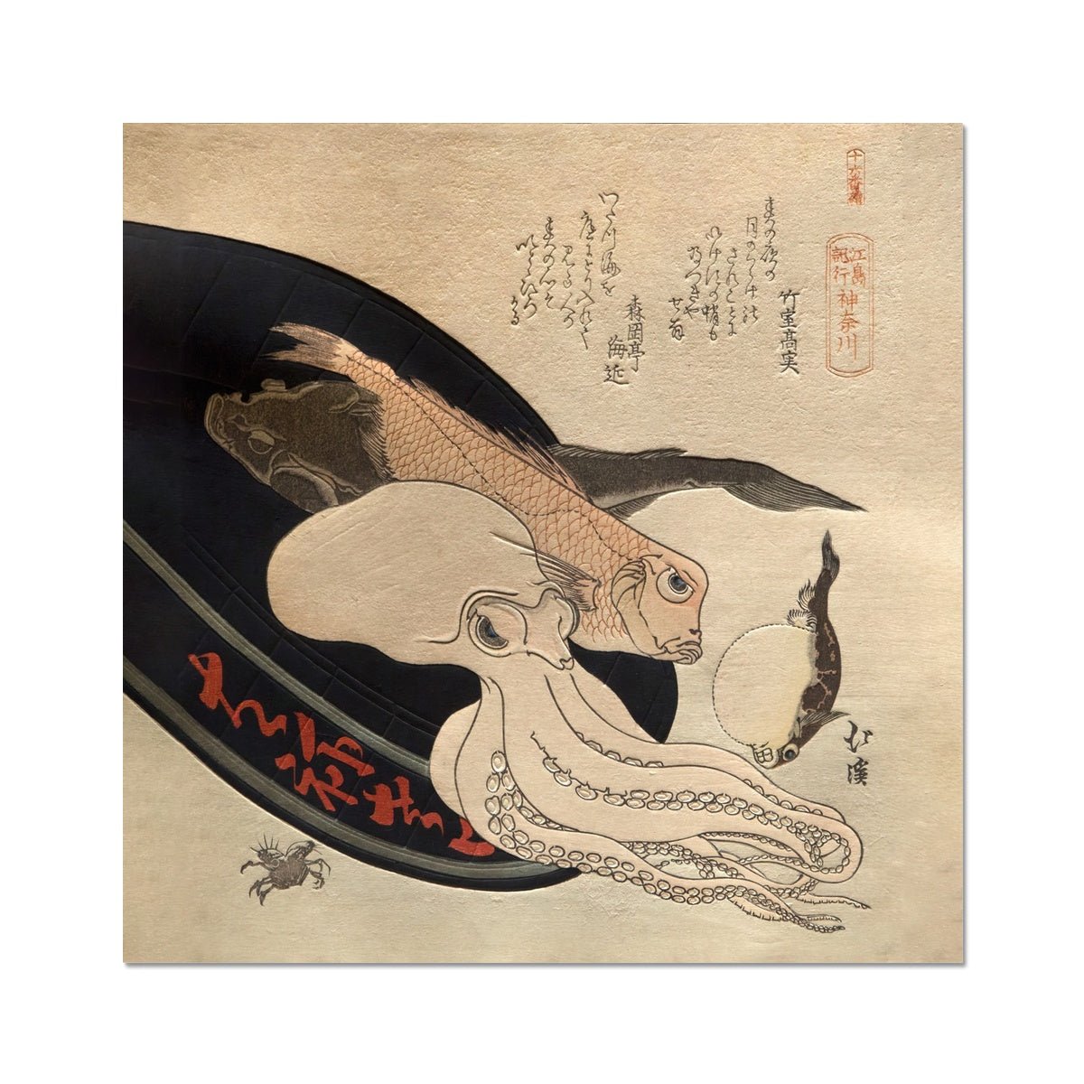 Totoya Hokkei: Cuttlefish | Marine Life Octopus | Hokusai Japanese Edo Woodblock Cute Kawaii Undersea Fine Art Print