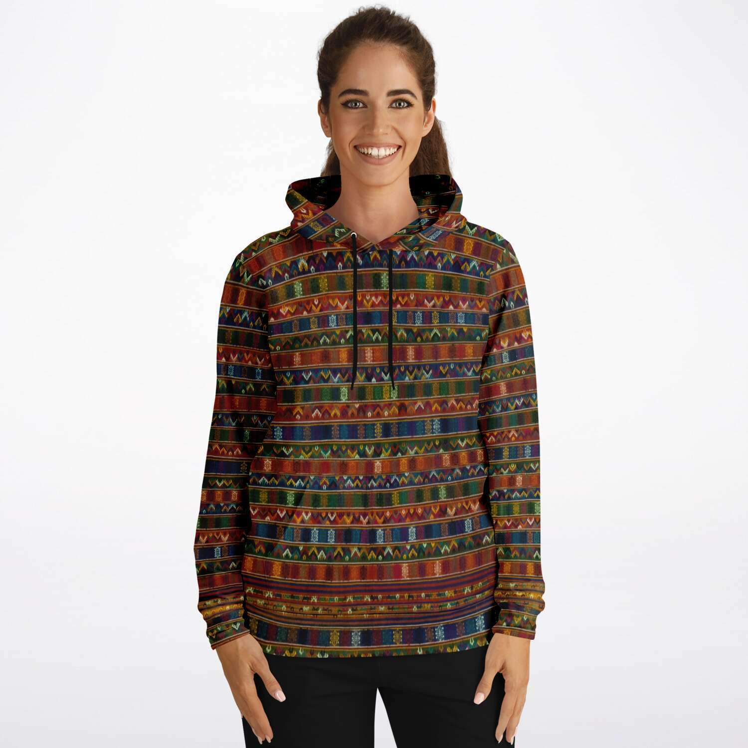 Traditional Woven Kira Tribe Hoodie | Bhutan Himalayan Folk Style | Vintage Style Pullover Hoodie