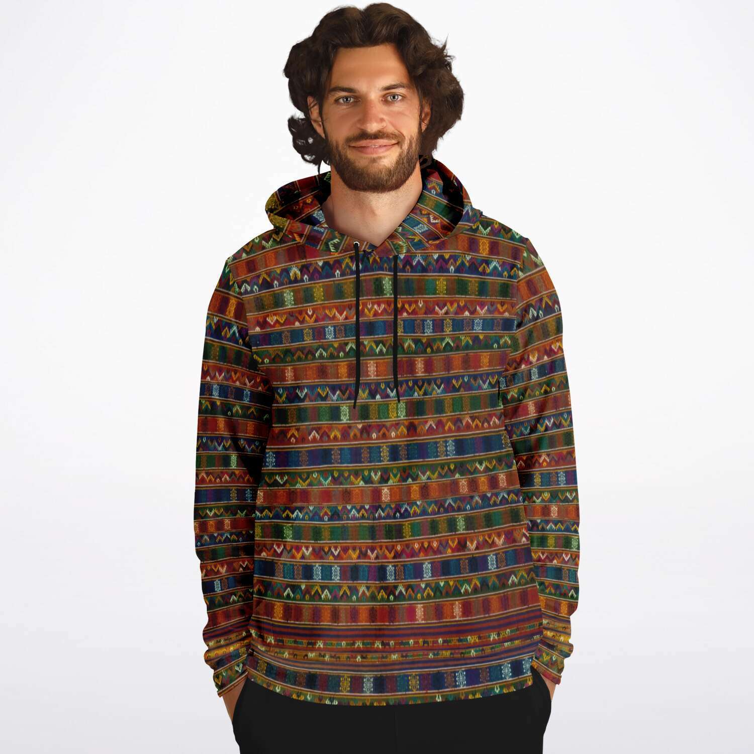 Traditional Woven Kira Tribe Hoodie | Bhutan Himalayan Folk Style | Vintage Style Pullover Hoodie