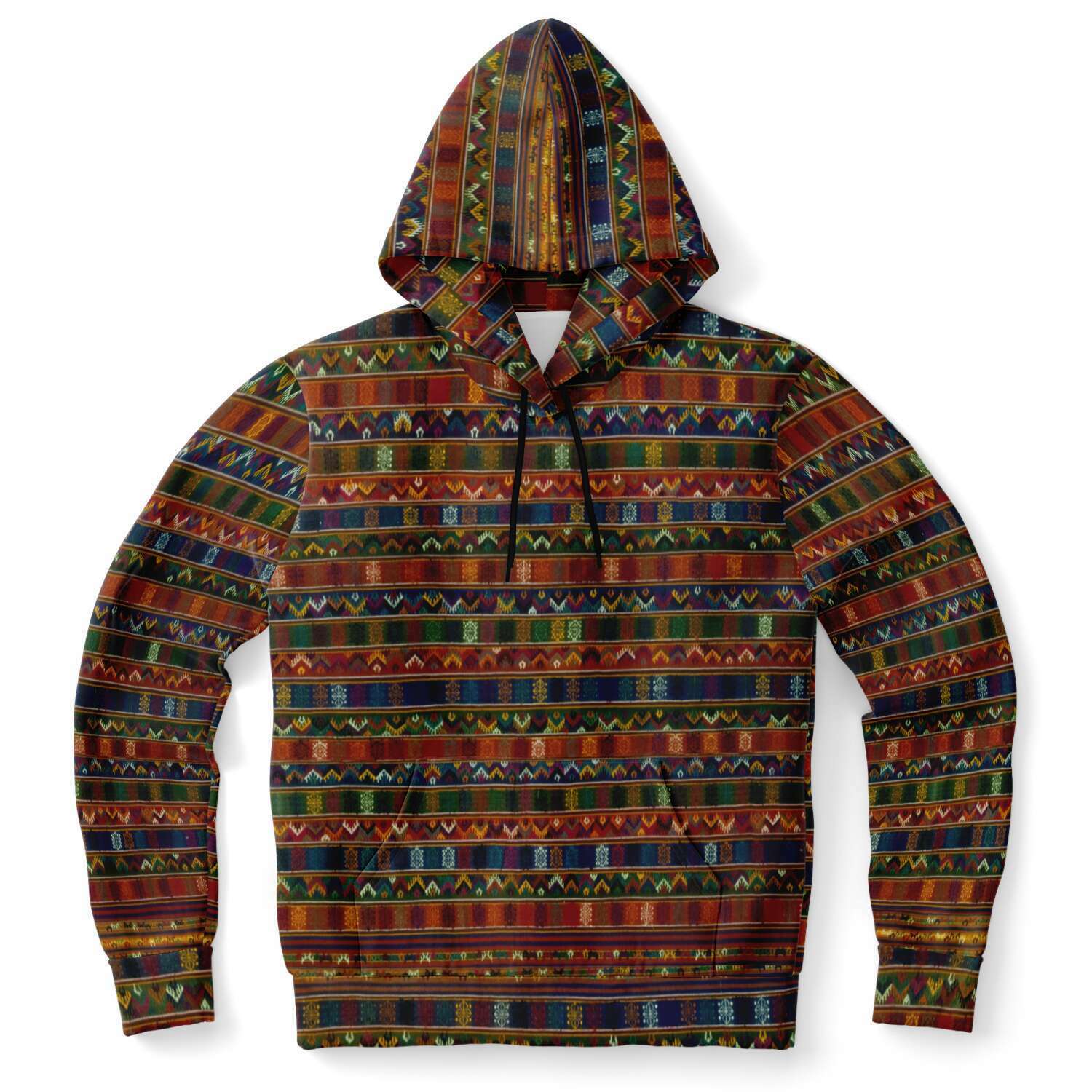 Traditional Woven Kira Tribe Hoodie | Bhutan Himalayan Folk Style | Vintage Style Pullover Hoodie