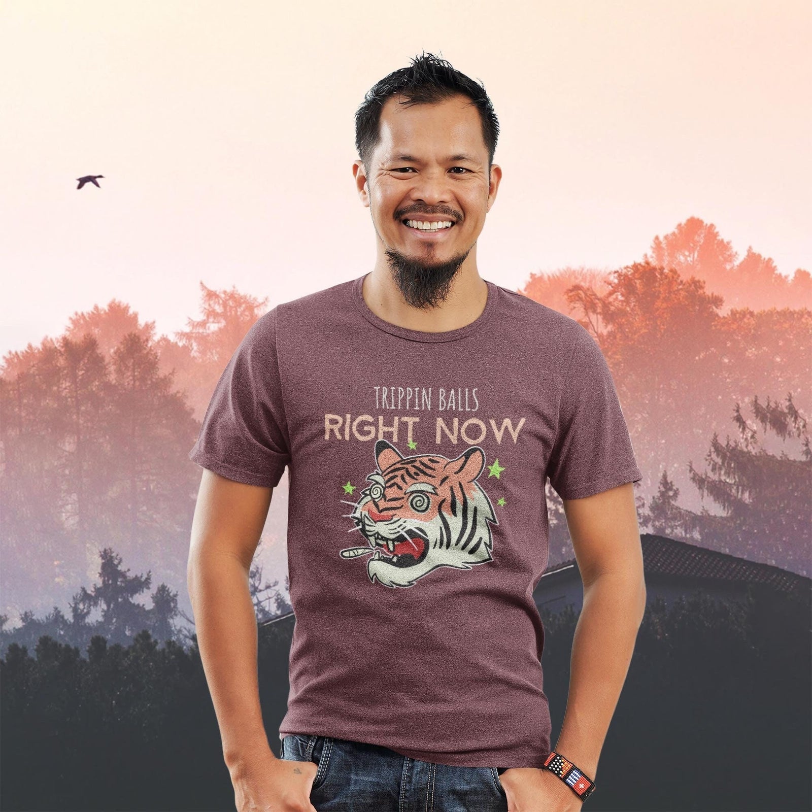 Tripping Balls Tiger LSD Cannabis Weed 420, Pot, Herb, Ganja, Marijuana, Shrooms, Mushrooms, Stoner, Pothead Funny Meme Tee T-Shirt