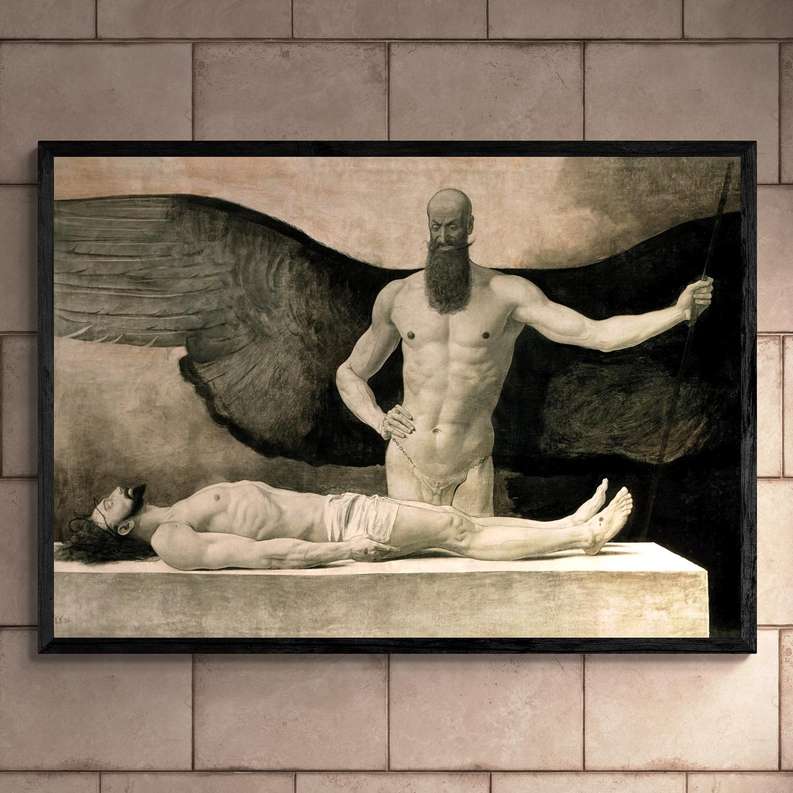 Triumph of Darkness (Sascha Schneider) | Symbolist Surreal Gothic Art Occult Supernatural Christ w Demon Homoerotic Vintage Framed Print