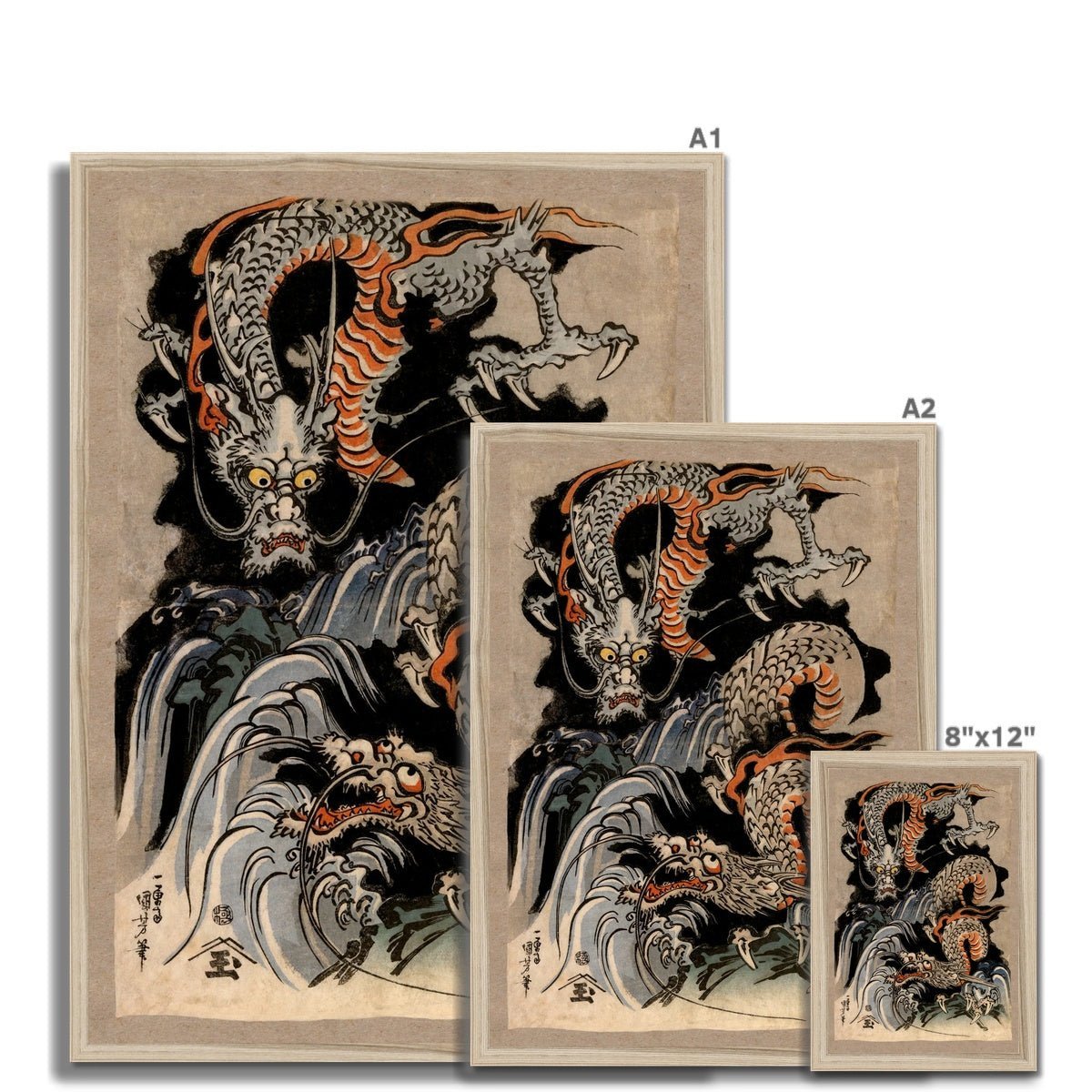 Utagawa Kuniyoshi Asian Dragon: Japanese Mythology Ukiyo-e Antique Serpent Wood Block Yokai Dragon Decor Framed Art Print