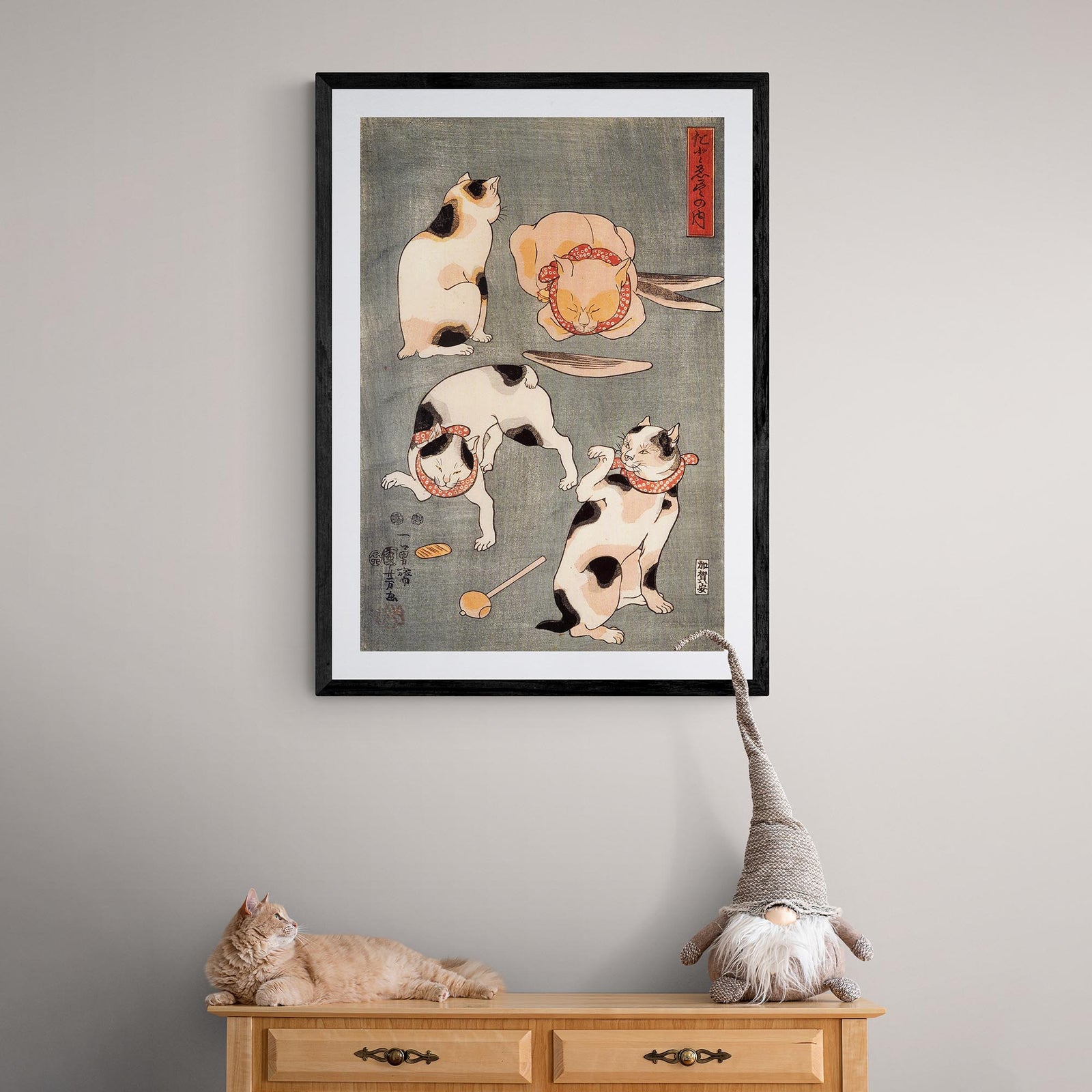 Utagawa Kuniyoshi: Four Cats in Different Poses Giclée Fine Art Ukiyo-e Print