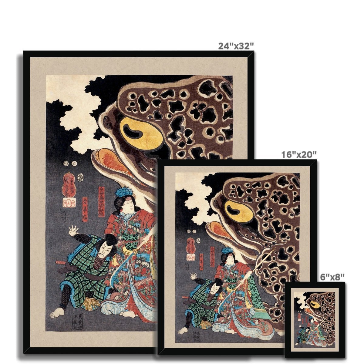 Utagawa Kuniyoshi: Jiraya fighting Orochimaru Japanese Ukiyo-e Samurai Ronin Frog Toad Decor Antique Asian Framed Art Print