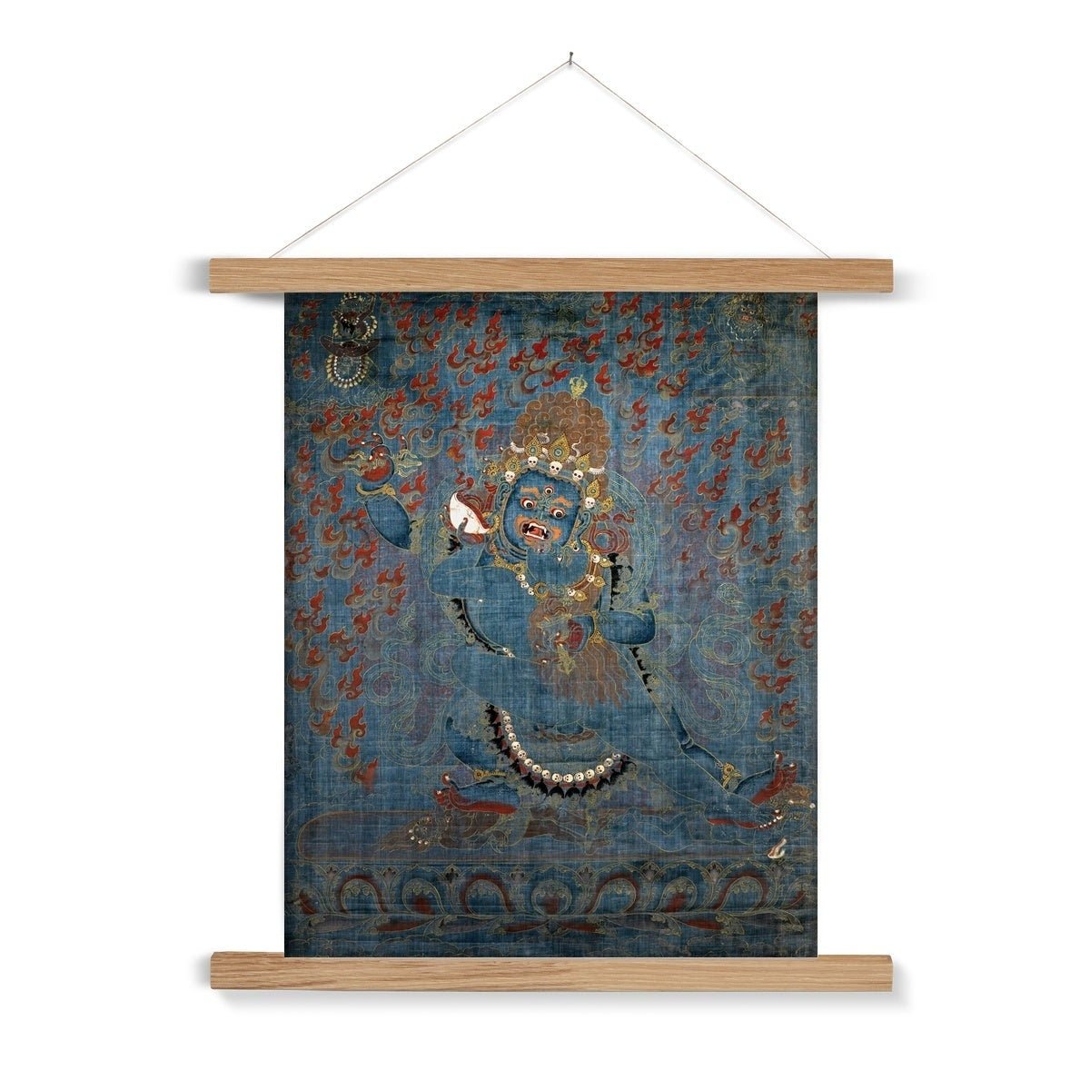 Vajrapani and Consort, Tibetan 16th Century Antique Buddhist Tantric Sacred Vintage Protector Deity Thangka Fine Art Print with Hanger