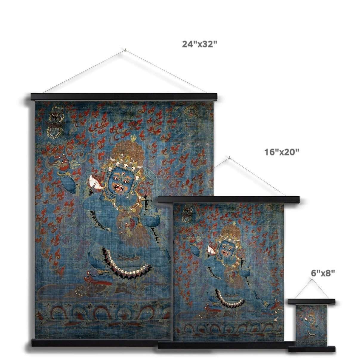 Vajrapani and Consort, Tibetan 16th Century Antique Buddhist Tantric Sacred Vintage Protector Deity Thangka Fine Art Print with Hanger