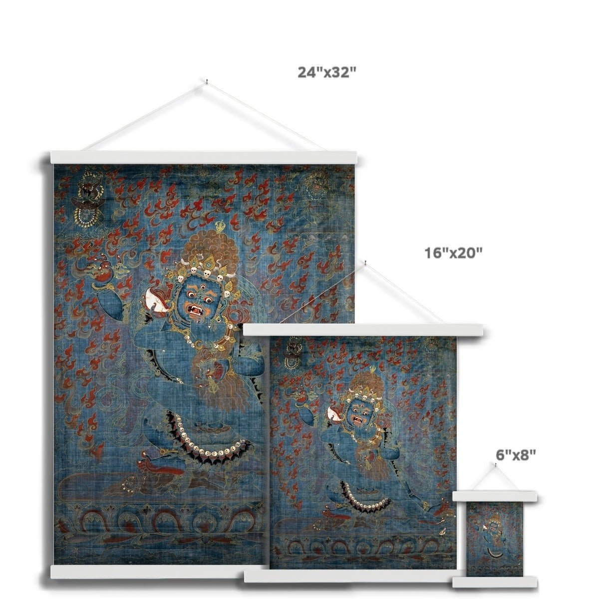 Vajrapani and Consort, Tibetan 16th Century Antique Buddhist Tantric Sacred Vintage Protector Deity Thangka Fine Art Print with Hanger