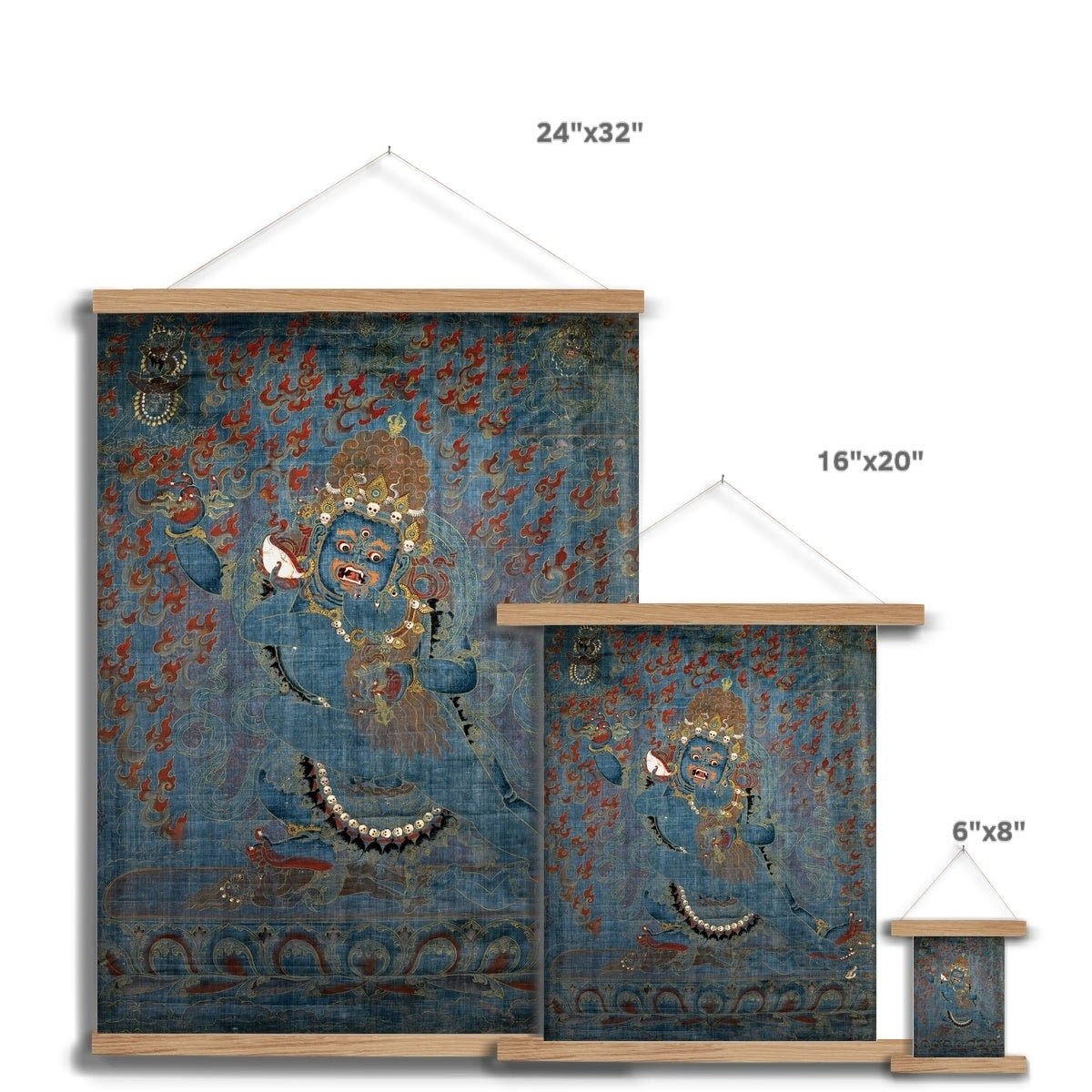 Vajrapani and Consort, Tibetan 16th Century Antique Buddhist Tantric Sacred Vintage Protector Deity Thangka Fine Art Print with Hanger