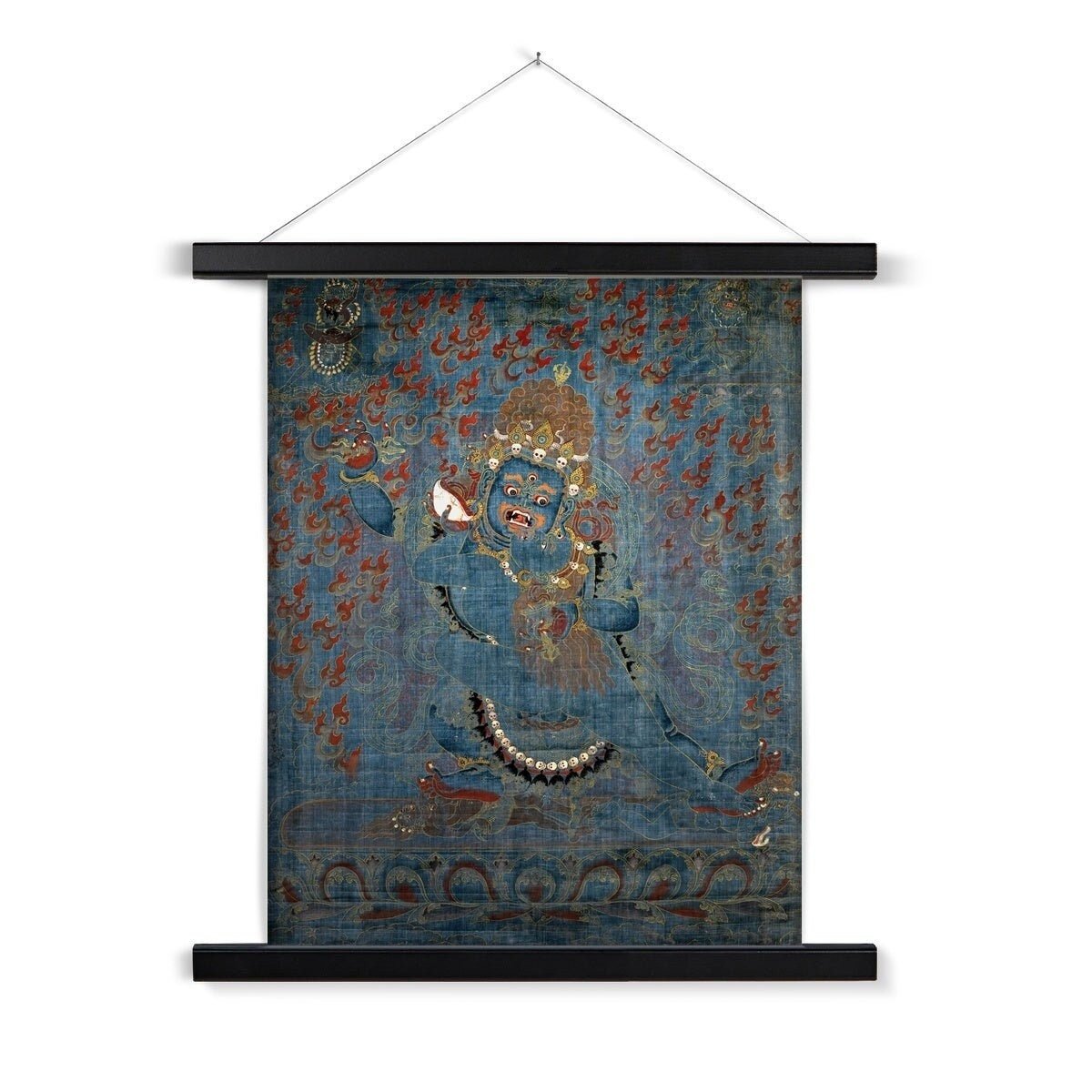 Vajrapani and Consort, Tibetan 16th Century Antique Buddhist Tantric Sacred Vintage Protector Deity Thangka Fine Art Print with Hanger