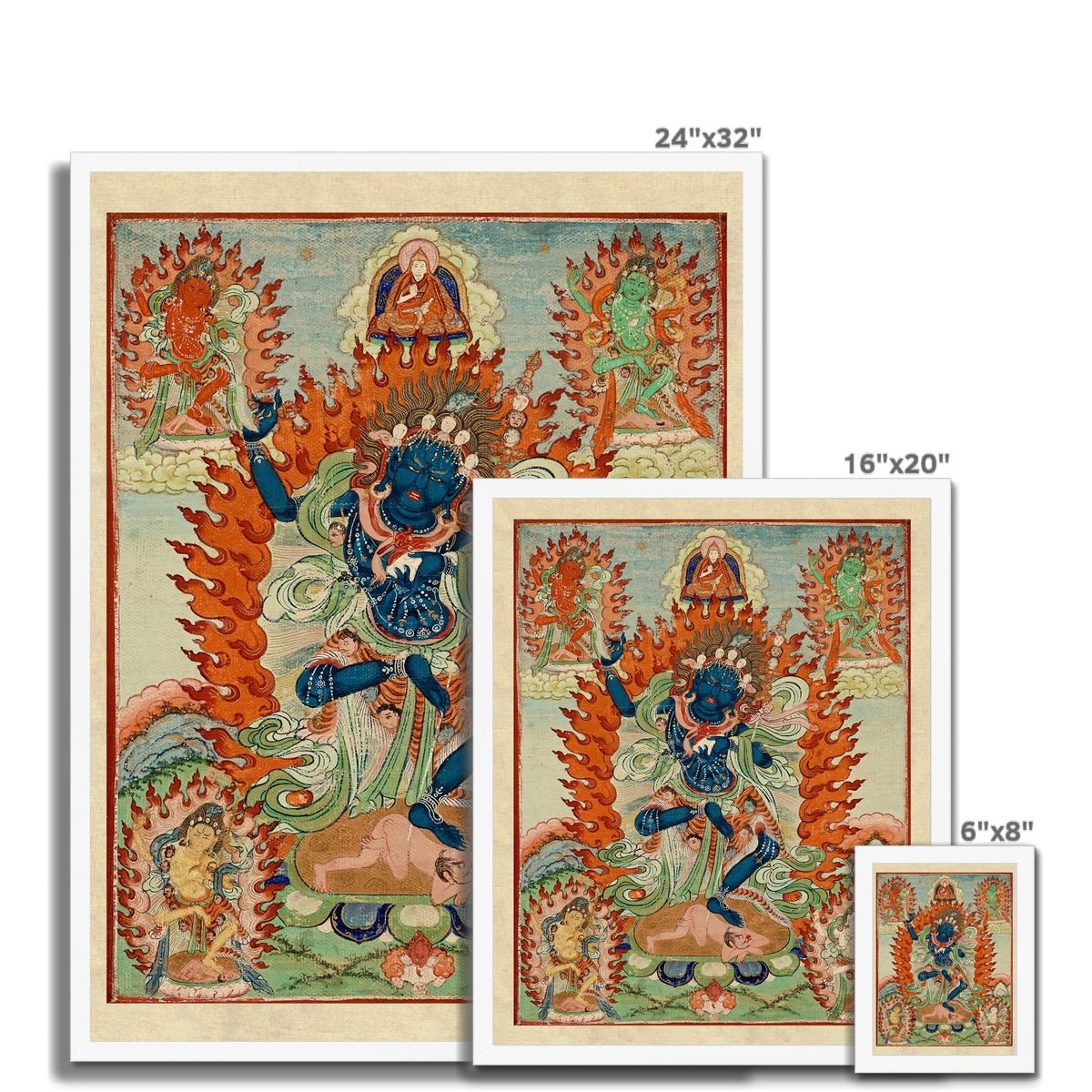 Vajravarahi (Krodha Kali) Tibetan-Chinese Vajrayana Antique Thangka Vintage Hindu Shiva Indian Deity Framed Art Print