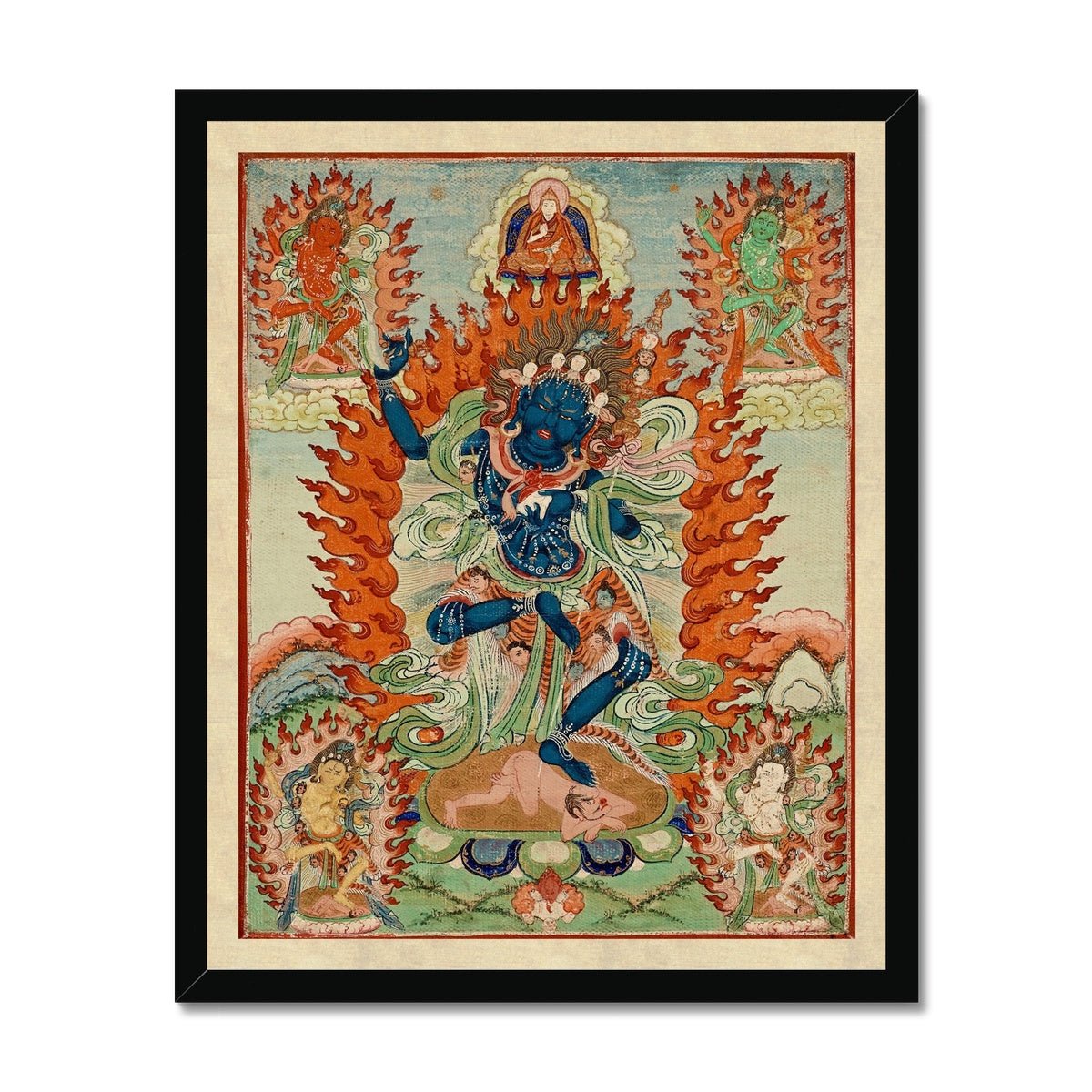 Vajravarahi (Krodha Kali) Tibetan-Chinese Vajrayana Antique Thangka Vintage Hindu Shiva Indian Deity Framed Art Print