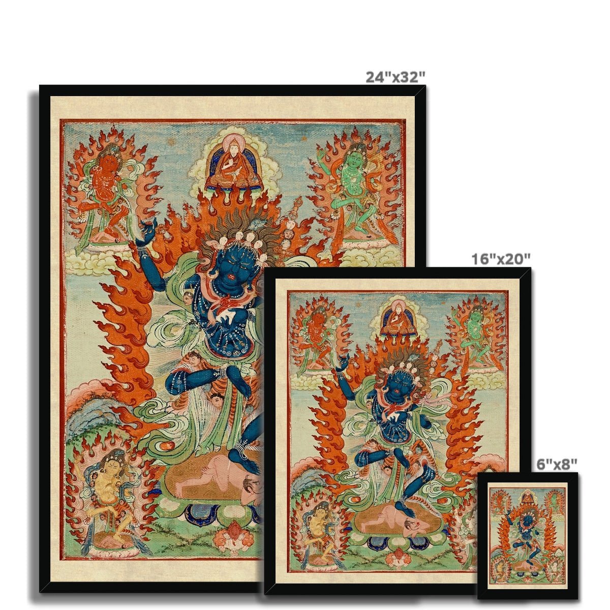 Vajravarahi (Krodha Kali) Tibetan-Chinese Vajrayana Antique Thangka Vintage Hindu Shiva Indian Deity Framed Art Print