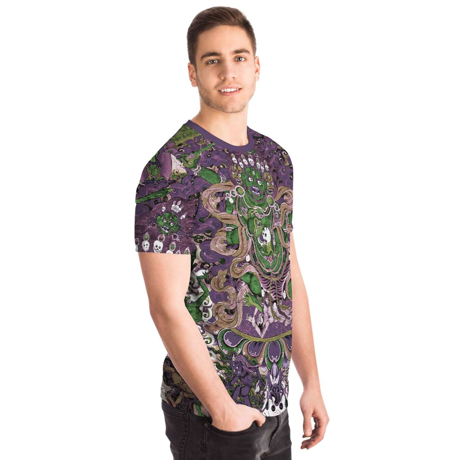 Violet and Emerald Mahakala Remix Tibetan Tantra Thangka Vajrayana Buddhist Wrathful Deity Antique Vintage Art T-Shirt Tee
