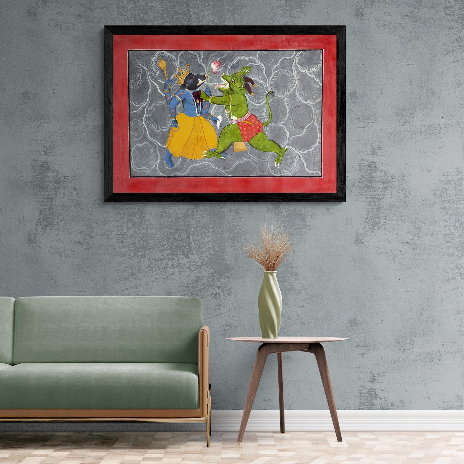 Vishnu as Varaha Fighting Hiranyaksha | Devotional Bhakti Indian Hindu Mythology | 19th Century Asian Folklore Vintage Fine Art Print