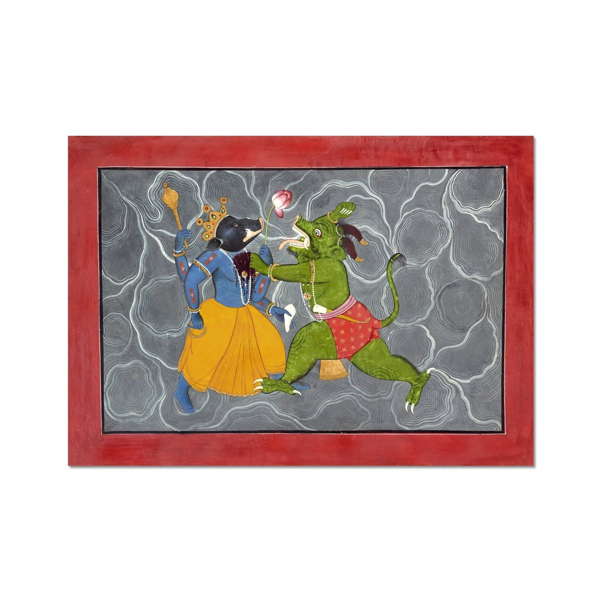 Vishnu as Varaha Fighting Hiranyaksha | Devotional Bhakti Indian Hindu Mythology | 19th Century Asian Folklore Vintage Fine Art Print