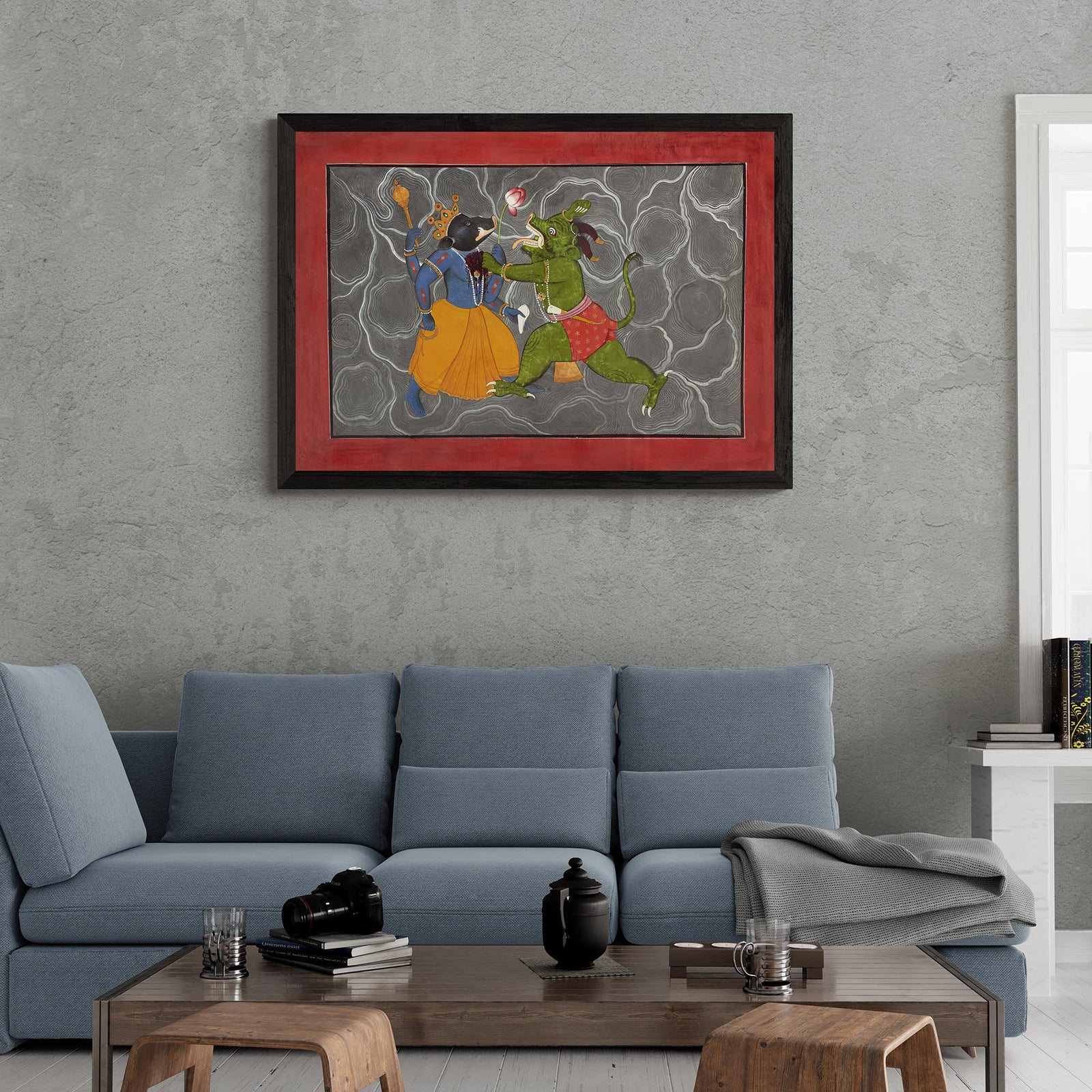 Vishnu as Varaha Fighting Hiranyaksha | Devotional Bhakti Indian Hindu Mythology | 19th Century Asian Folklore Vintage Fine Art Print