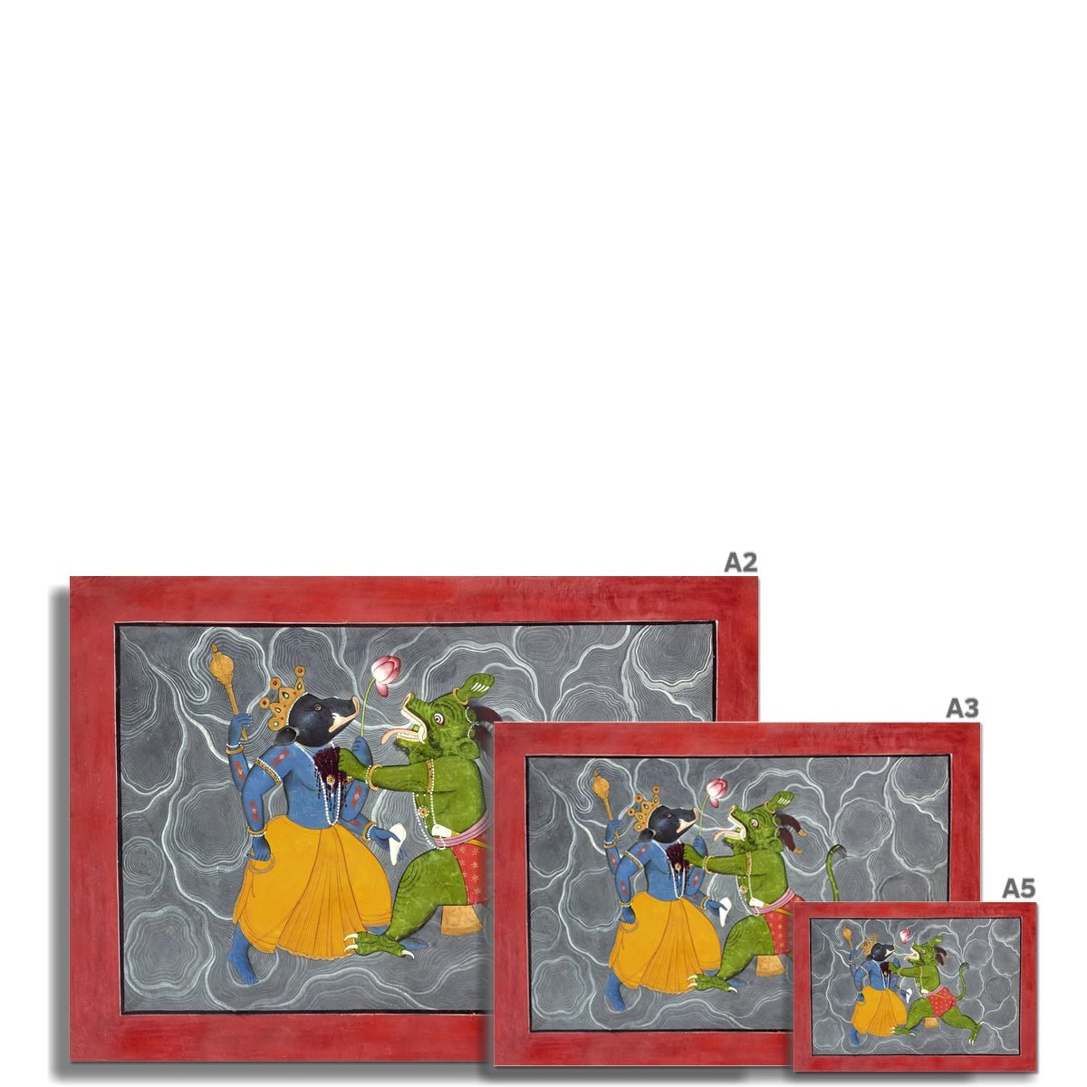 Vishnu as Varaha Fighting Hiranyaksha | Devotional Bhakti Indian Hindu Mythology | 19th Century Asian Folklore Vintage Fine Art Print