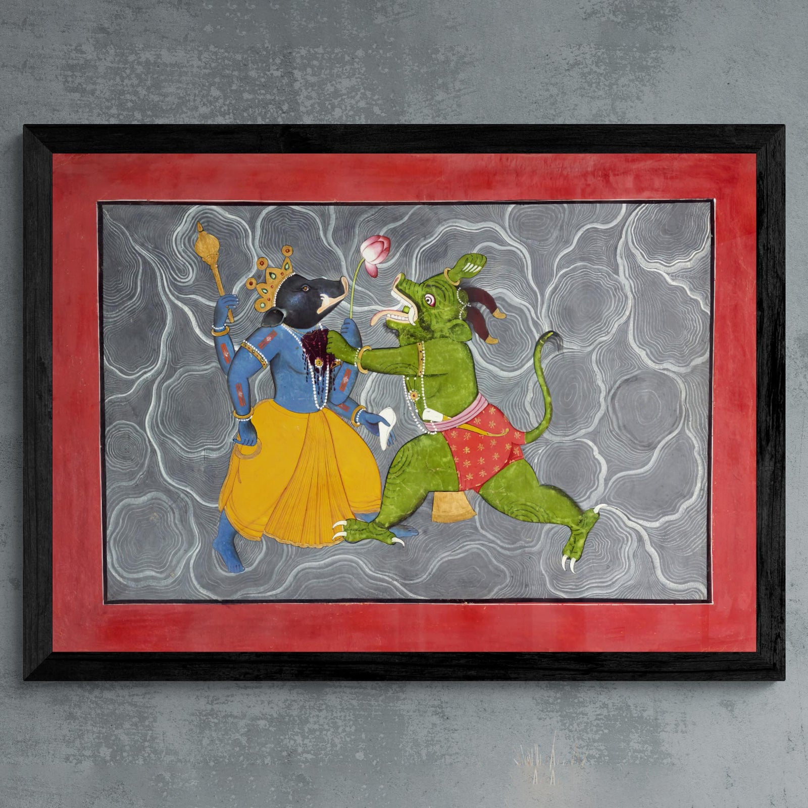 Vishnu as Varaha Fighting Hiranyaksha | Devotional Bhakti Indian Hindu Mythology | 19th Century Asian Folklore Vintage Fine Art Print