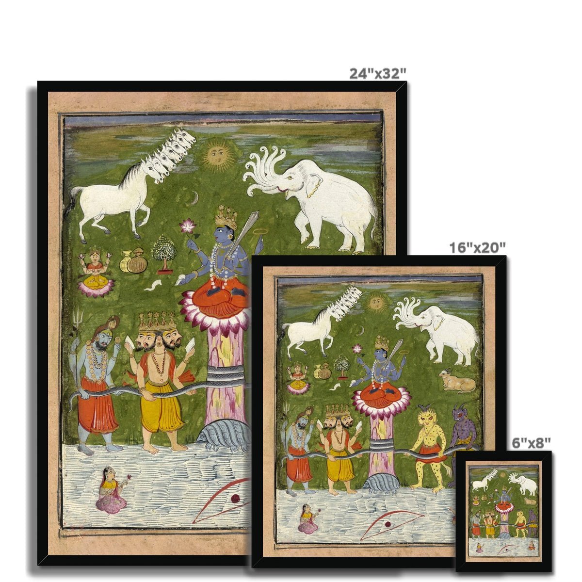Vishnu Churning of the Ocean of Immortality | Devas and Asuras, Mount Mandara | Divine Hindu Mythology | Superb Framed Art Print