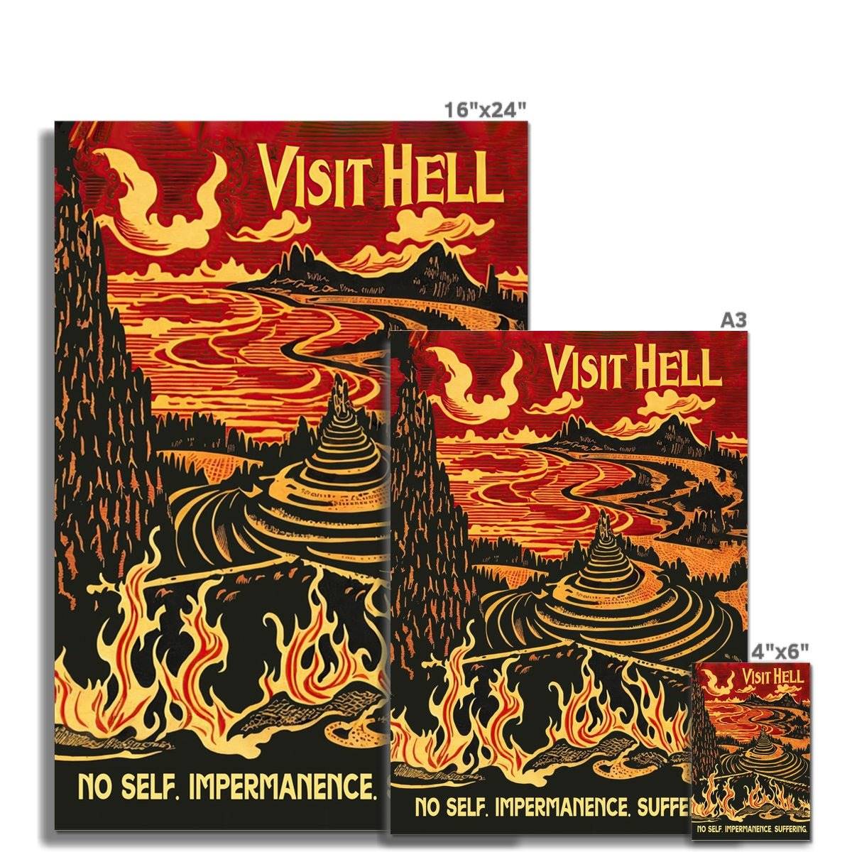 "Visit Hell" Vintage Travel Poster | No Self, Impermanence, Suffering | Buddhist Cosmology, Samsara, Karma Fine Art Print