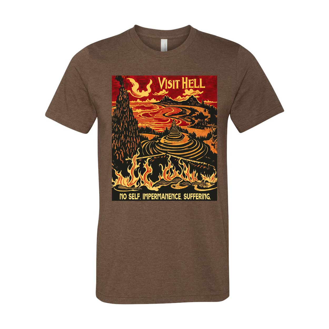 Visit Hell Vintage Travel Poster Shirt | No Self, Impermanence, Suffering | Buddhist Cosmology | Samsara Graphic Art T-Shirt
