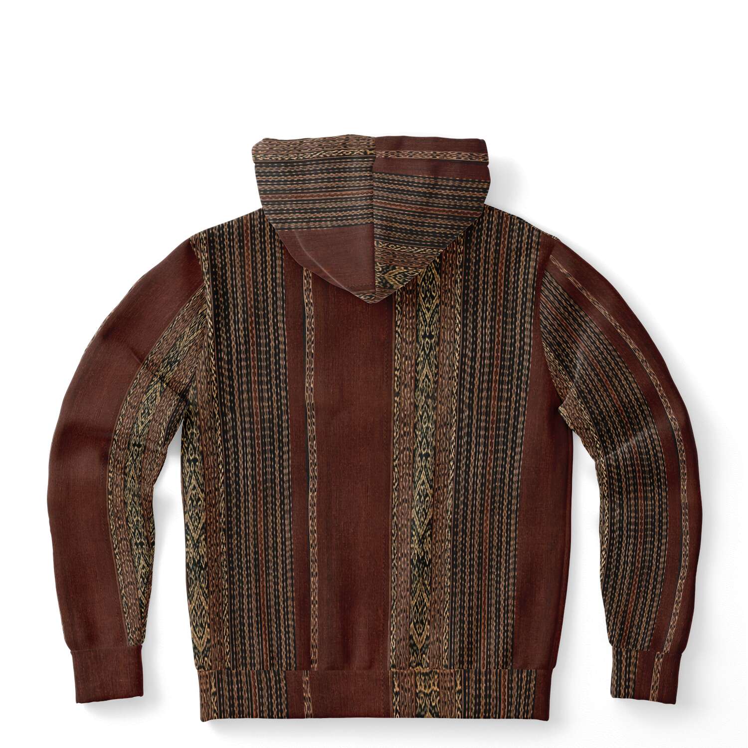 Woven Ikat-Inspired Ethnic Copper Colored Boho Hippy Batik Thai Laos Indian Indonesia Textile Tribal Pullover Hoodie