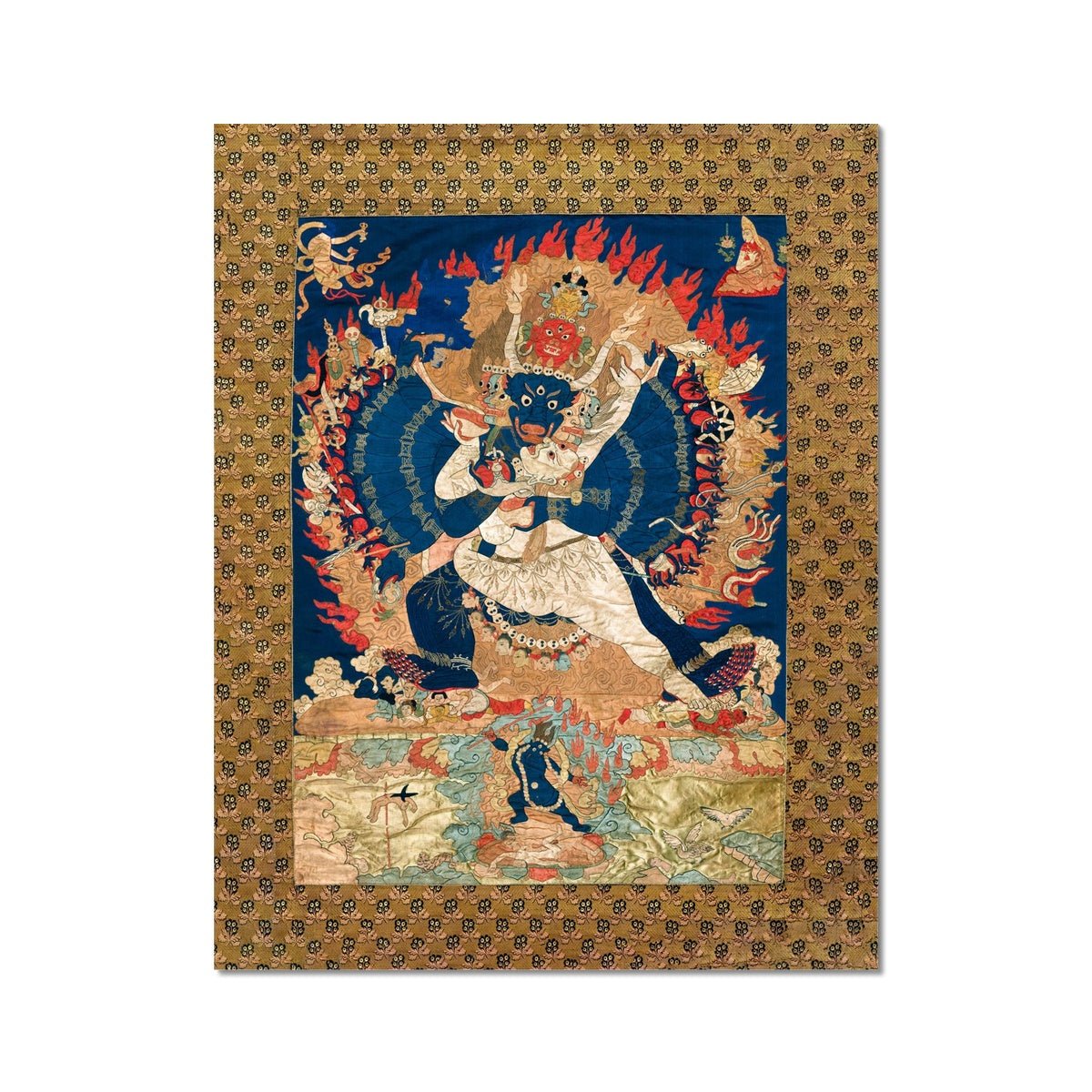 Yama and Consort, Afterlife Ruler | Sacred Tibetan Buddhist Tantric Thangka | Karma Deity Fine Art Print