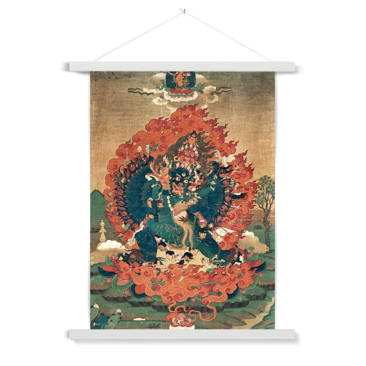 Yamantaka Tibetan Vajrayana Buddhist Wrathful Bardo Bon Tantric Tantra Deity Fine Art Print with Thangka-Style Hanger