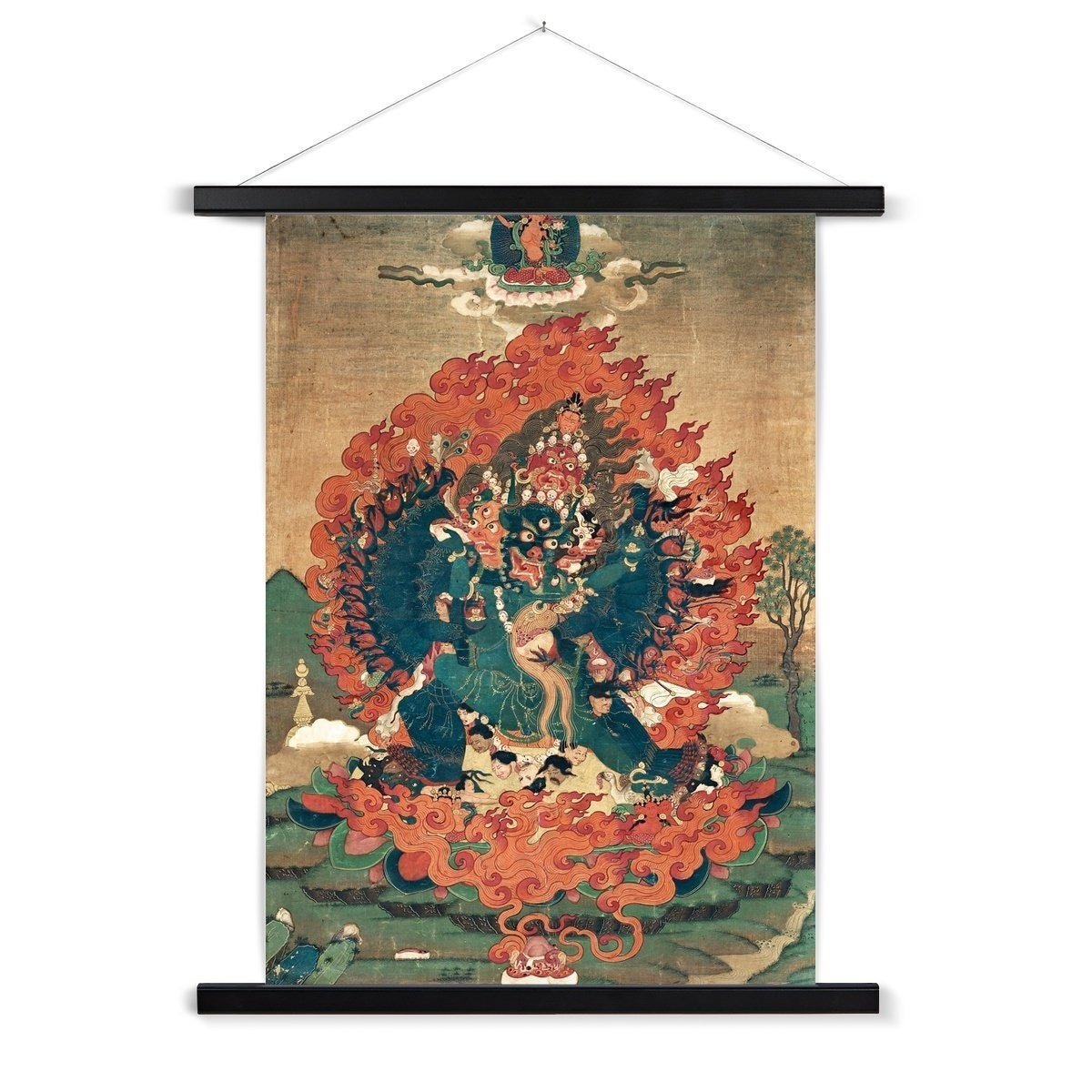 Yamantaka Tibetan Vajrayana Buddhist Wrathful Bardo Bon Tantric Tantra Deity Fine Art Print with Thangka-Style Hanger