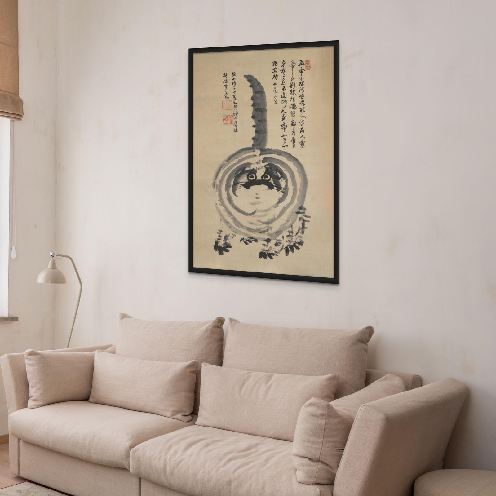 Zen "Chonk" Fat Housecat, Zen Gift Hakuin Sumi-E Japanese Kawaii Cute Pet Kitty Cat Brush Painting Antique Vintage Fine Art Print