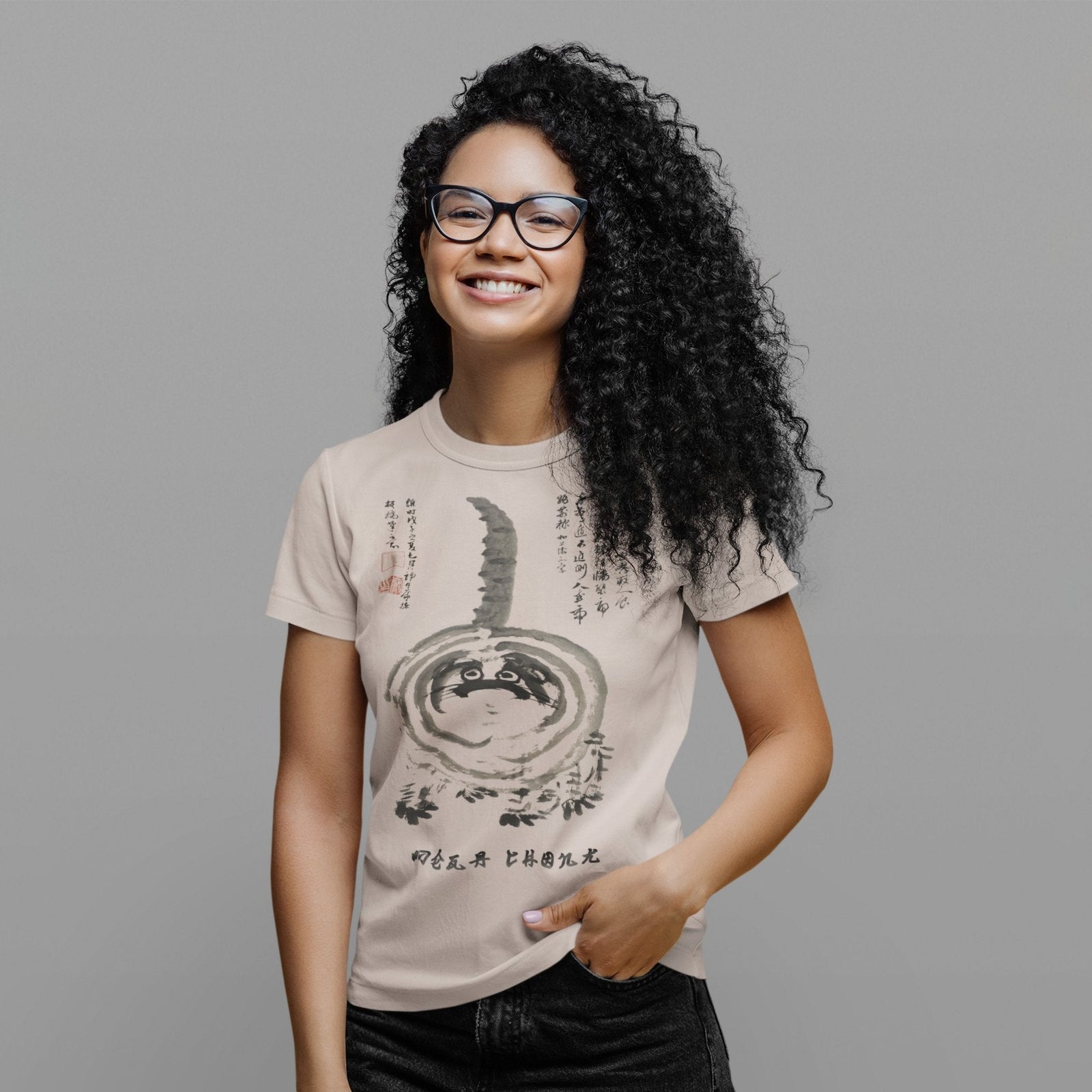 Zen "Mega Chonk" Fat Housecat, Antique Japanese Kawaii Cute Brush Painting Kitty Cat Gift Pet Lover Chinese Graphic Cotton T-Shirt