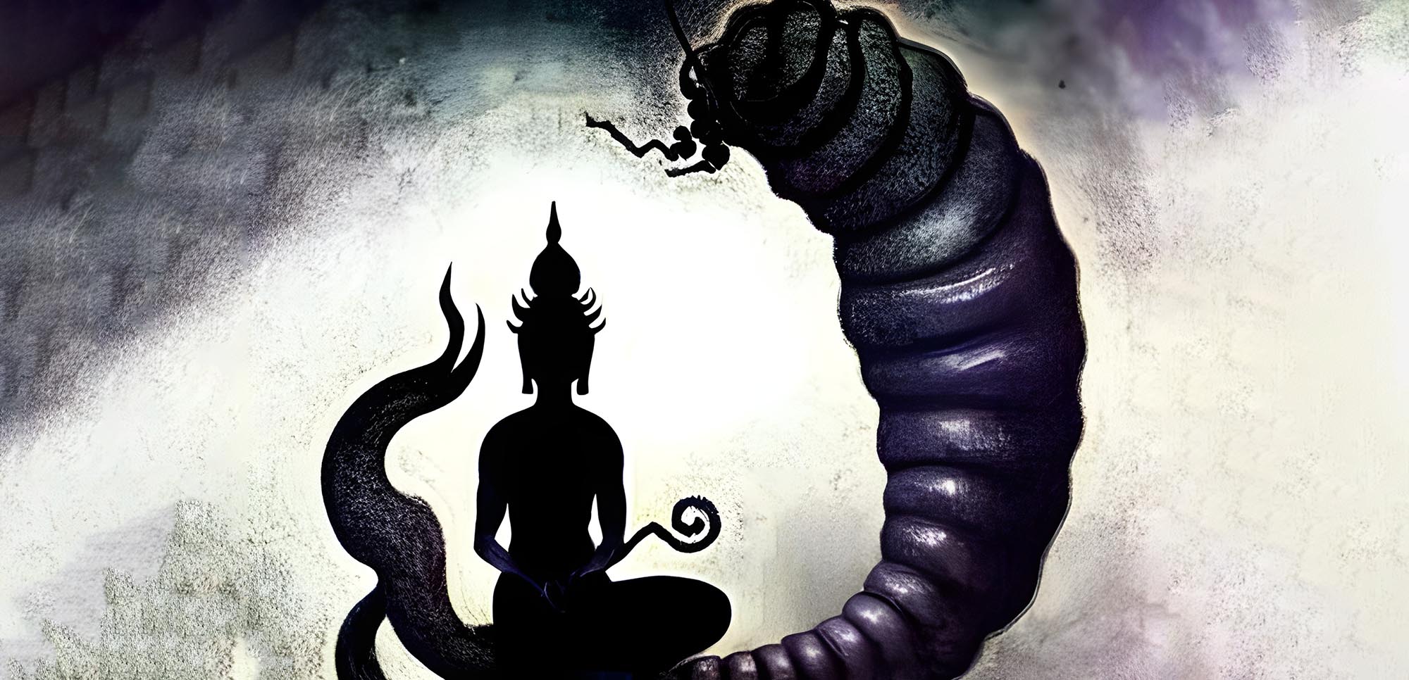 The Illustrious Buddha and the Hookah-Smoking Caterpillar In Wonderland - Sacred Surreal