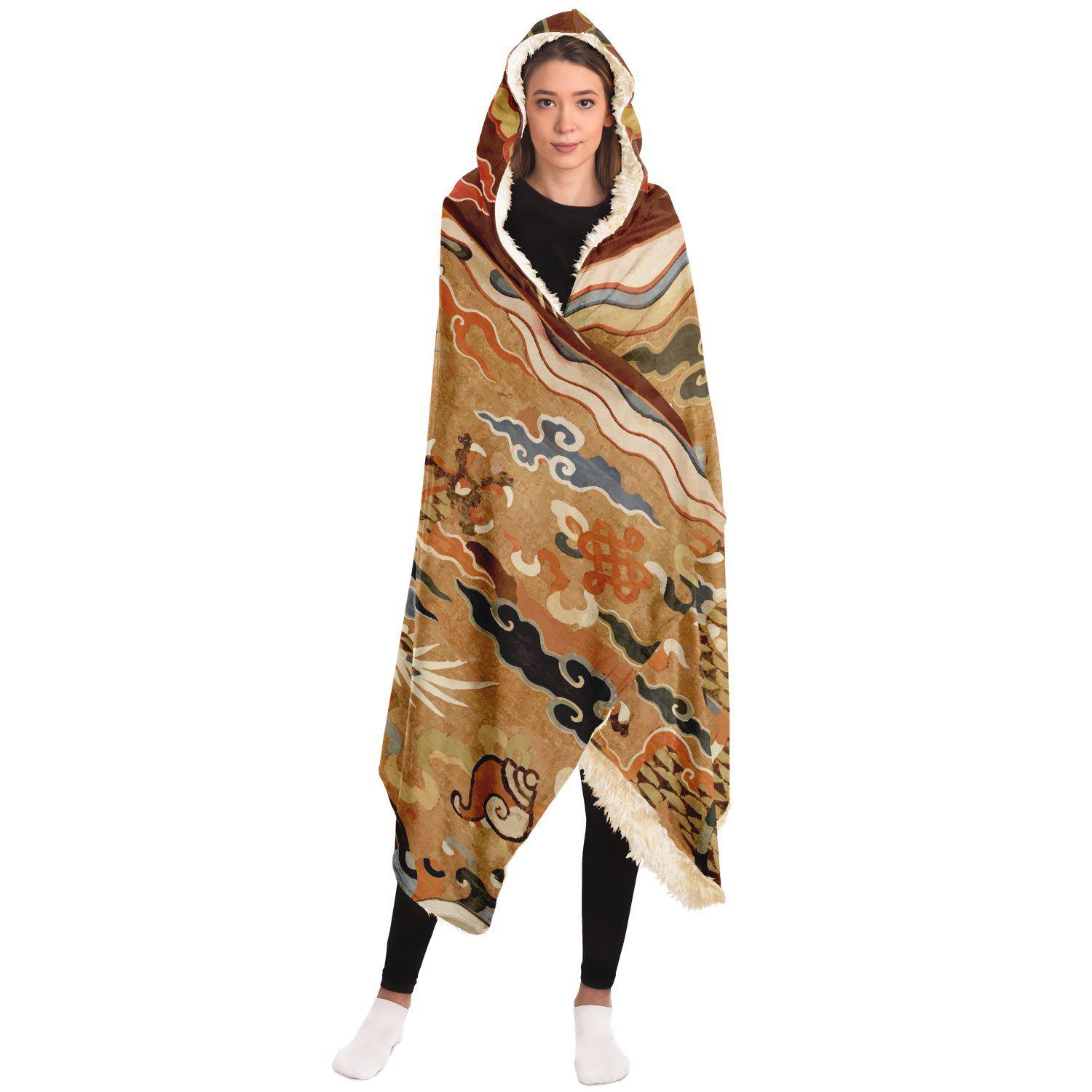 Hooded Blanket - AOP 17th Century Taoist Altar Sherpa Hooded Blanket