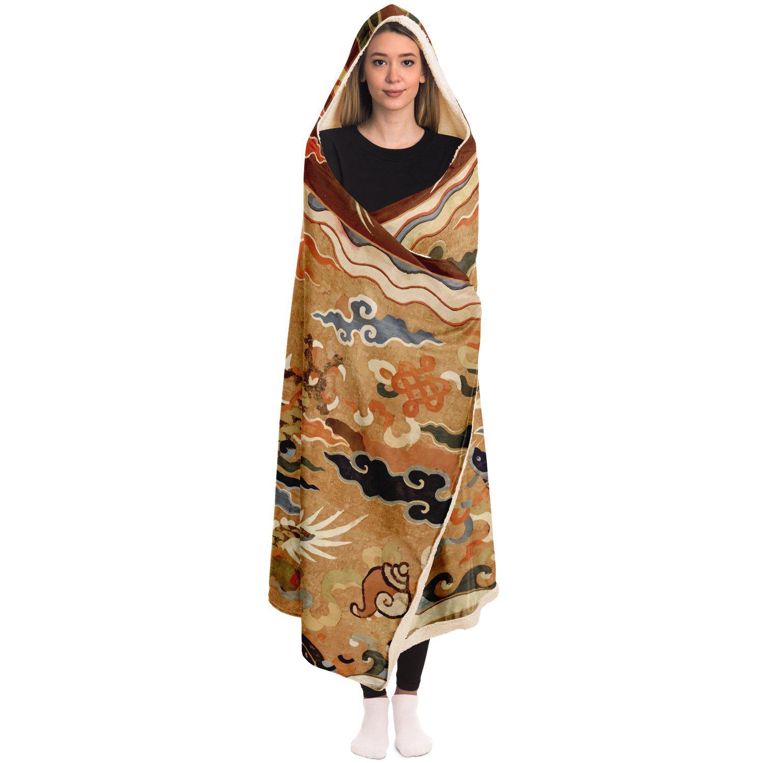 Hooded Blanket - AOP 17th Century Taoist Altar Sherpa Hooded Blanket