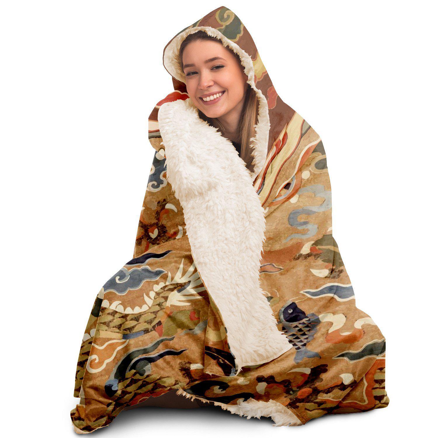 Hooded Blanket - AOP 17th Century Taoist Altar Sherpa Hooded Blanket