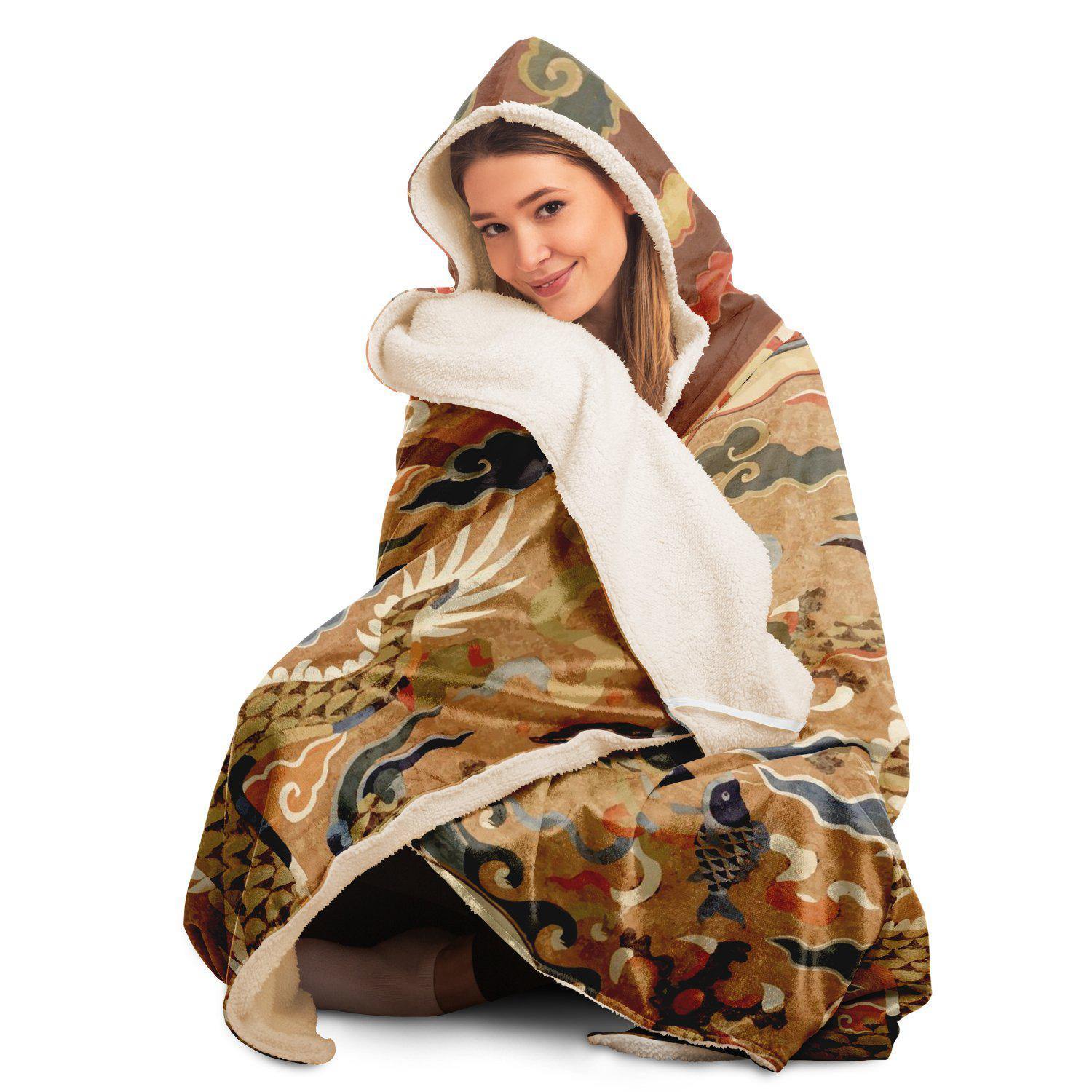 Hooded Blanket - AOP 17th Century Taoist Altar Sherpa Hooded Blanket